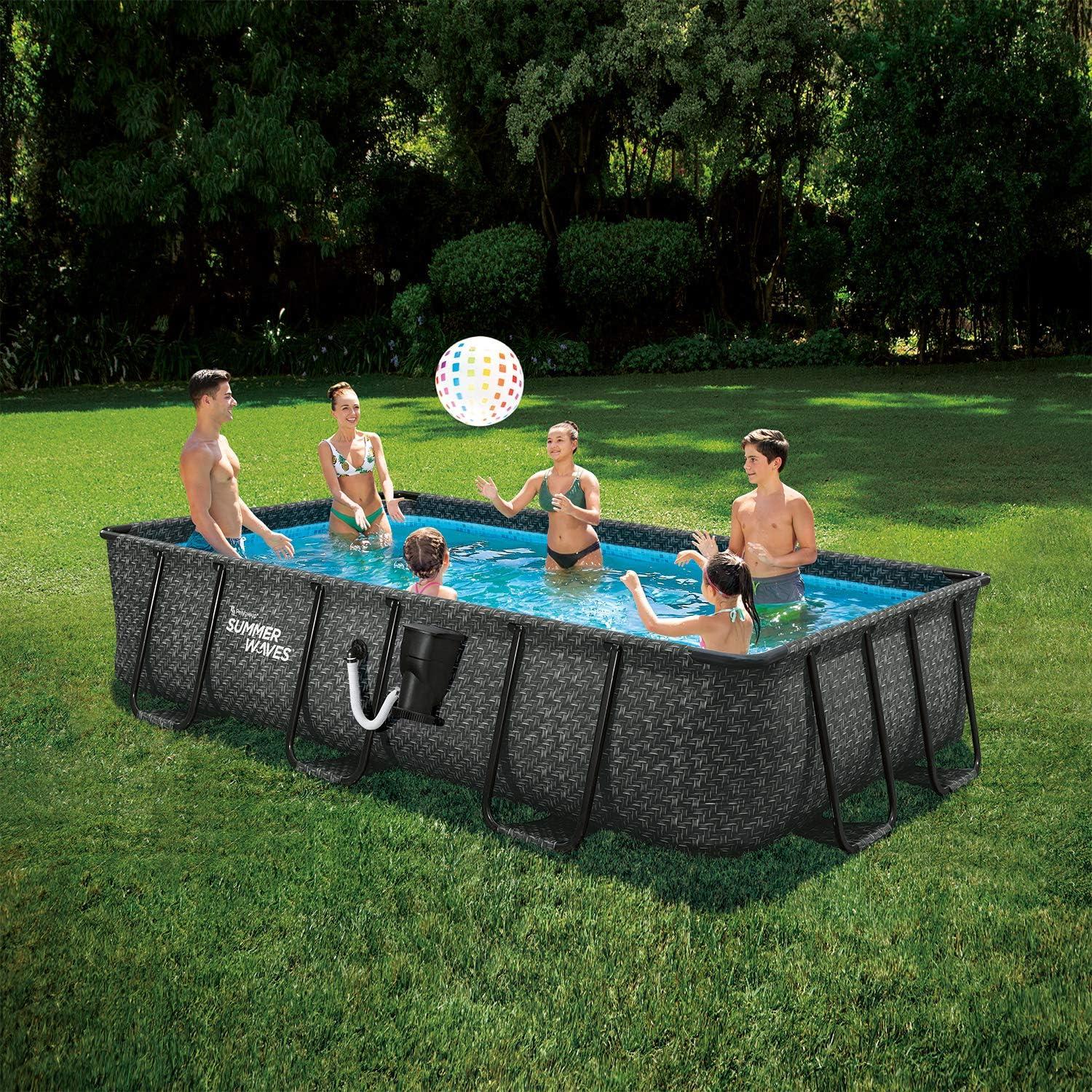 Summer Waves 14 Foot Long Dark Elite Frame Rectangular Swimming Pool