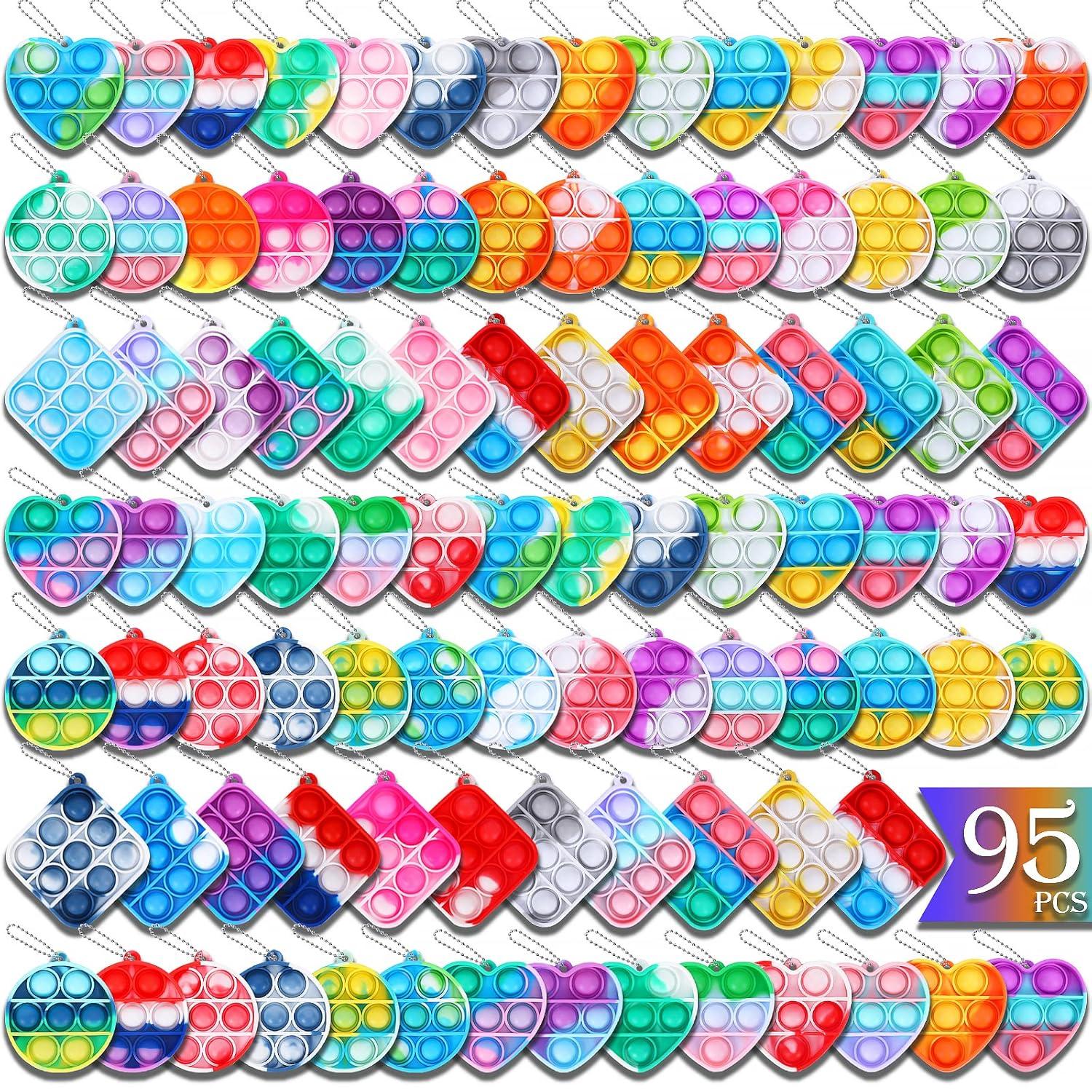 Arme 95Pcs Pop Fidget Toys,Party Favors Toddler Toy Pop Fidget Keychain Mini Fidget Toys Bulk Sensory Toys Stress Toys, Party Fidget Pack Popper Toy Gift for Girls Boys