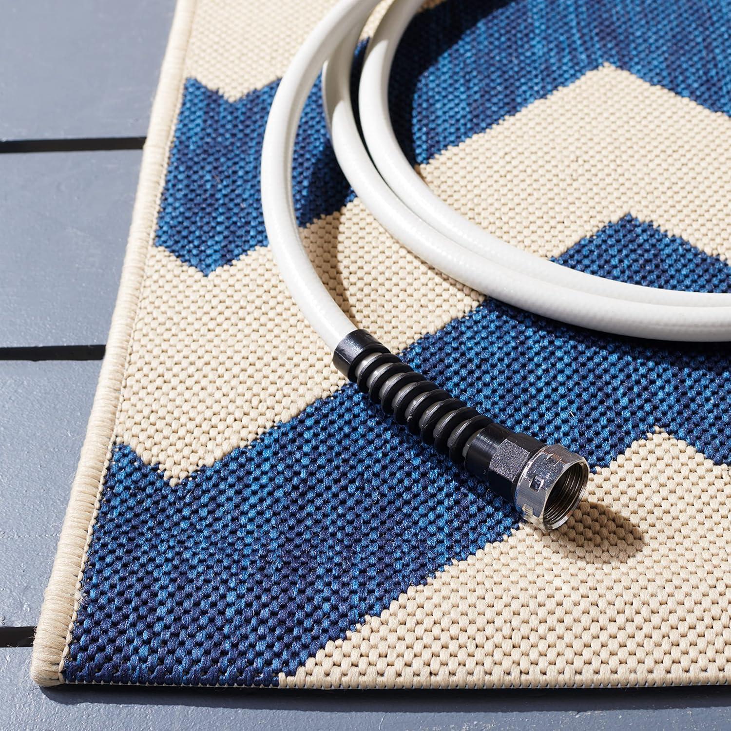 Courtyard CY6244 Power Loomed Indoor and Outdoor Area Rug - Navy/Beige - 6'7"x6'7" - Safavieh