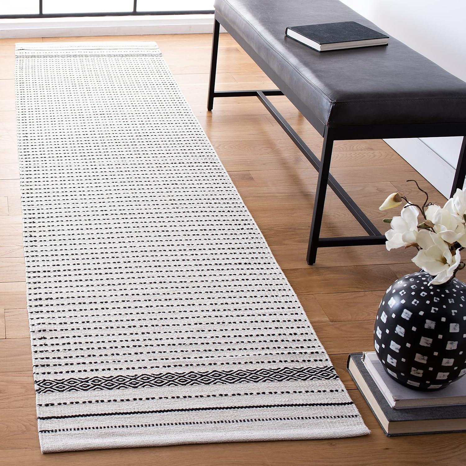 Ivory Flat Woven Handmade Wool Kilim Runner Rug