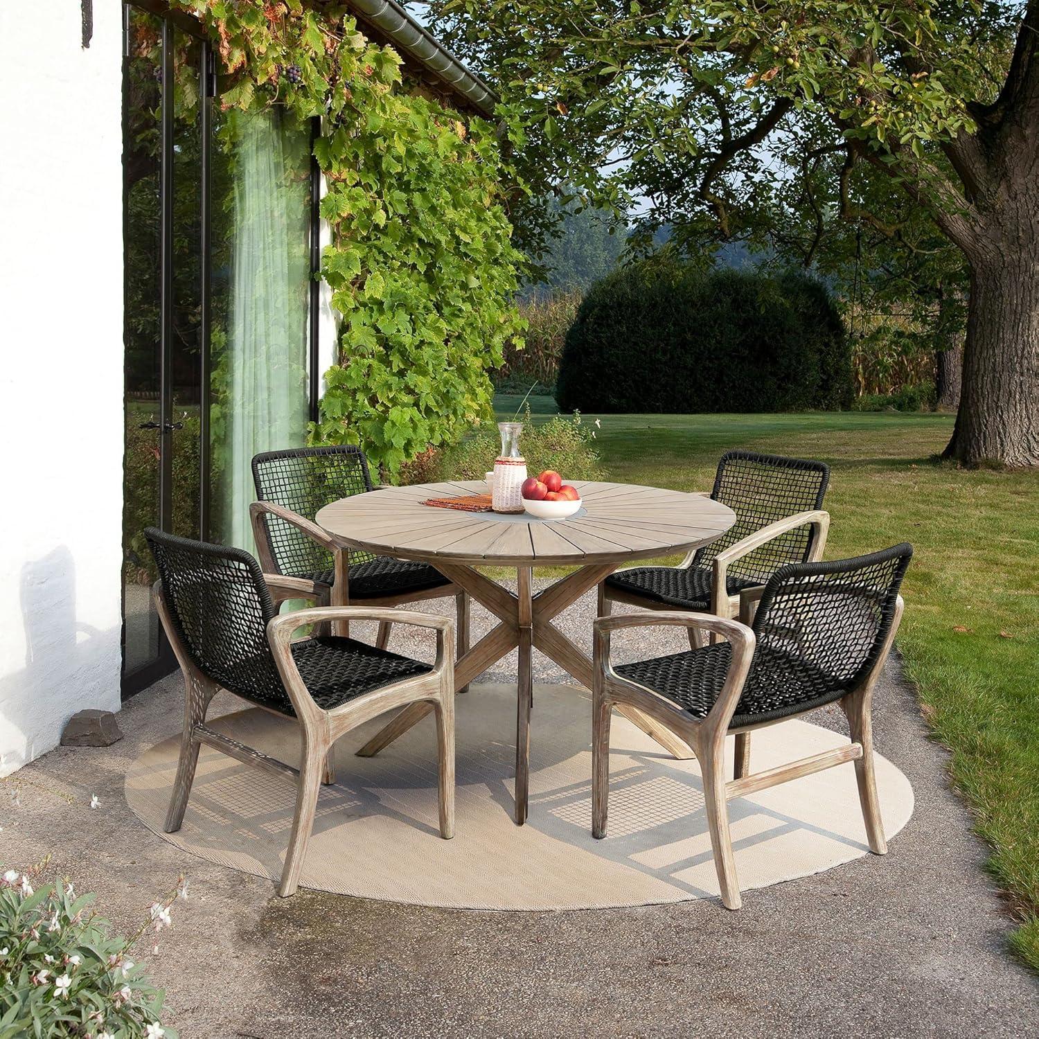 Brighton Outdoor Patio Dining Chair in Light Eucalyptus Wood and Charcoal Rope