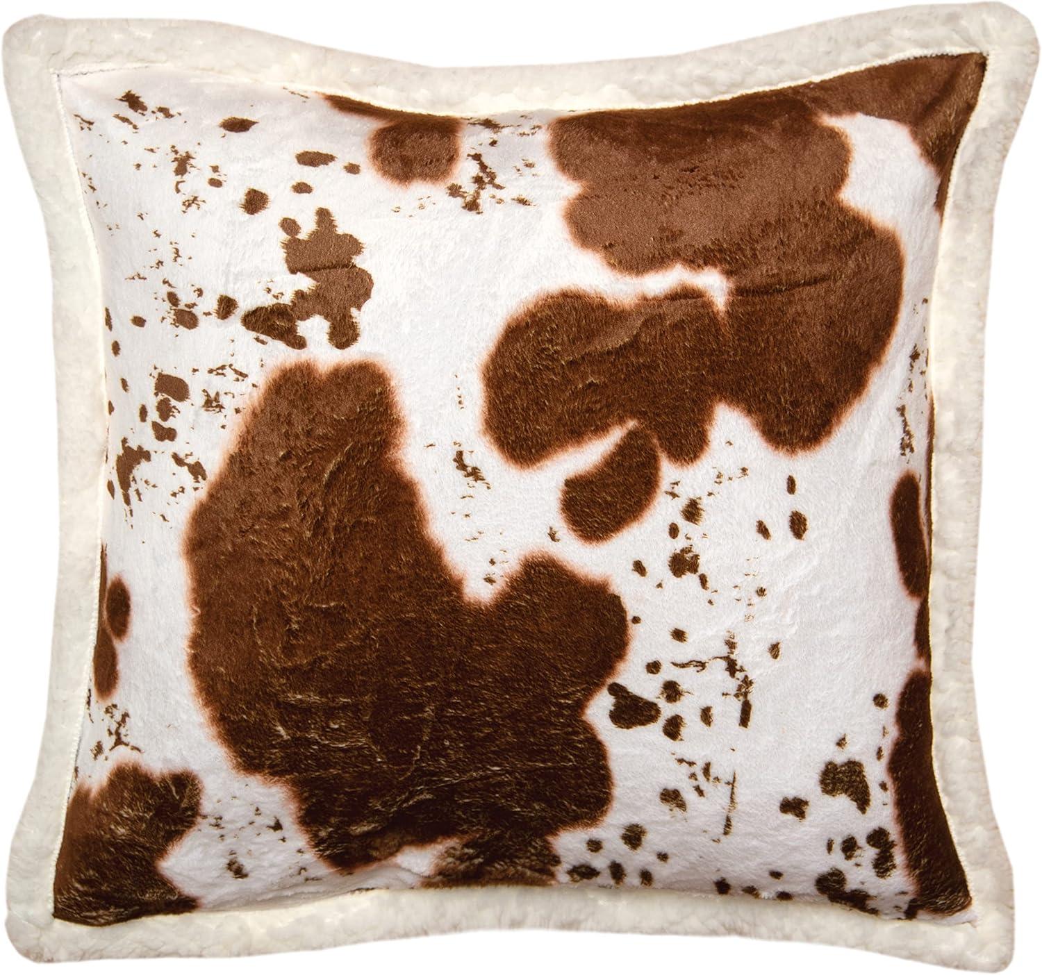 Brown and White Faux Cowhide Sherpa Throw Pillow