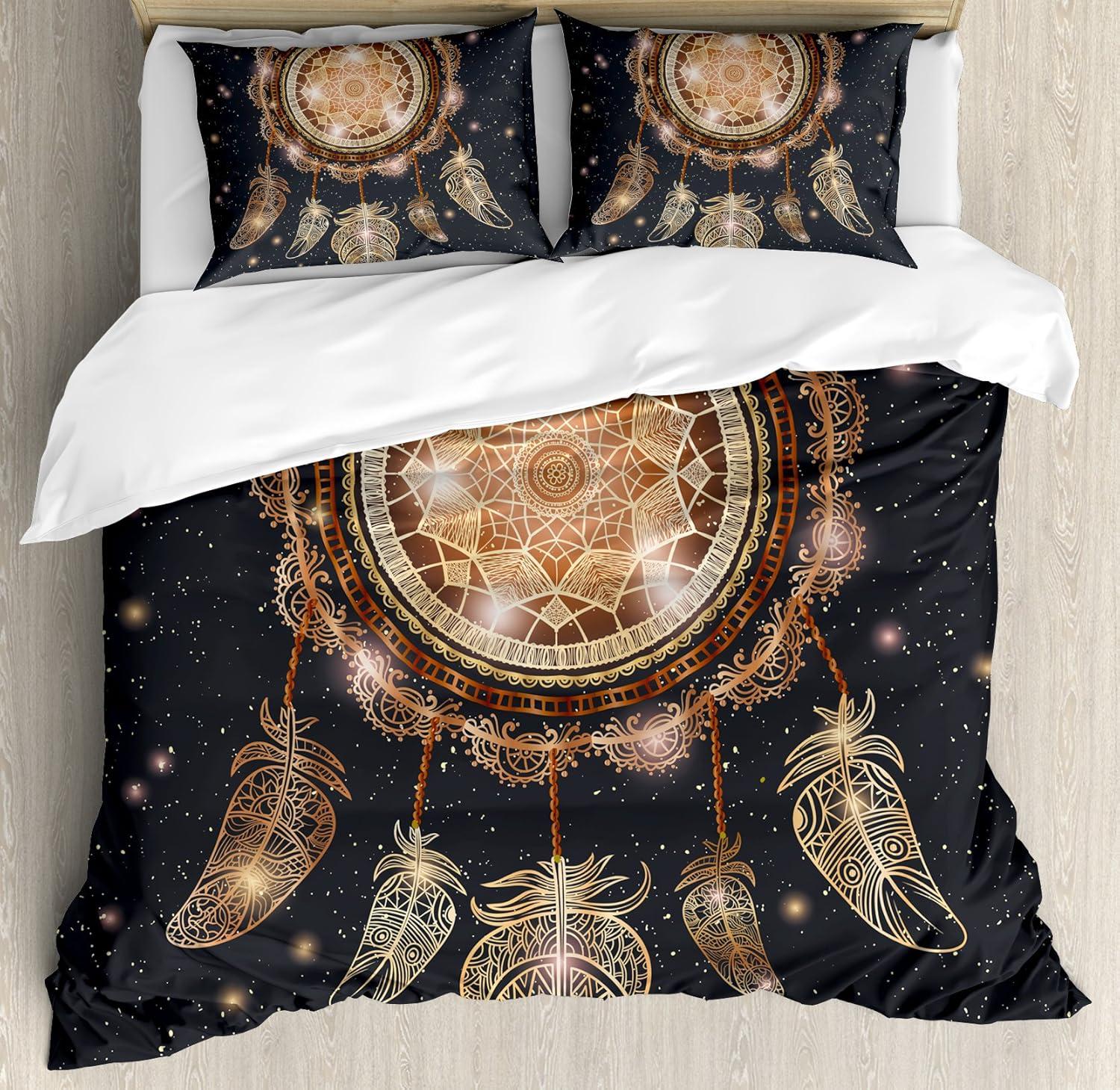 King Black and Gold Mandala Dreamcatcher Duvet Cover Set