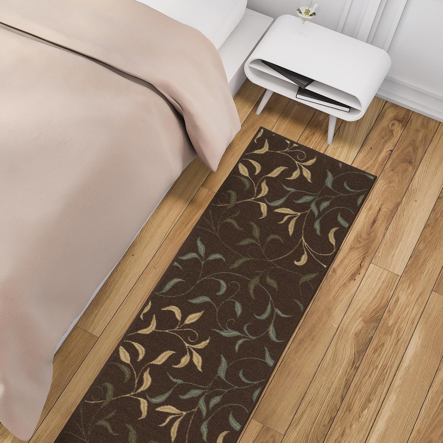 Ottohome Non-Slip Leaves Area Rug For Living Room, Hallway Runner, Entryway Rug, Brown