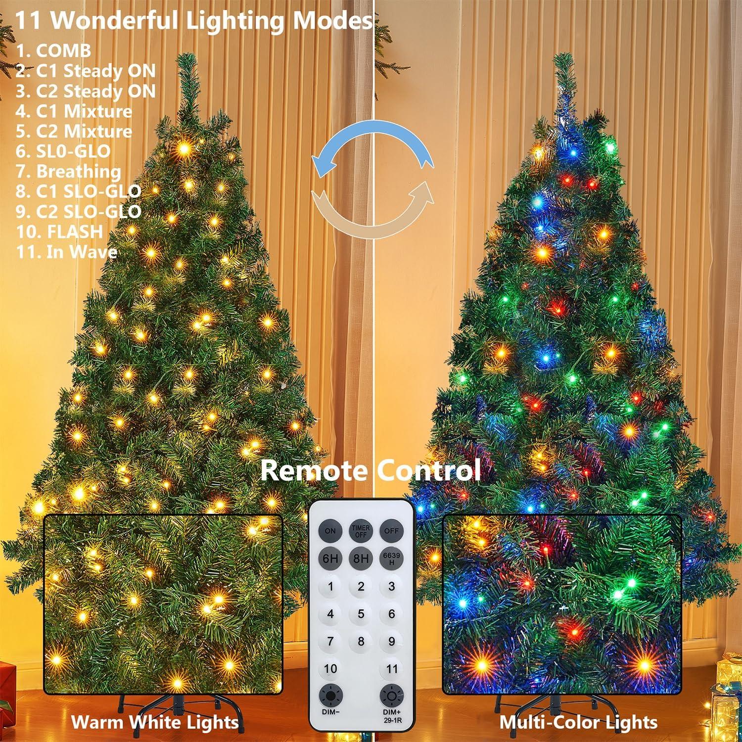 6-Foot White PVC Christmas Tree with Multicolor LED Lights