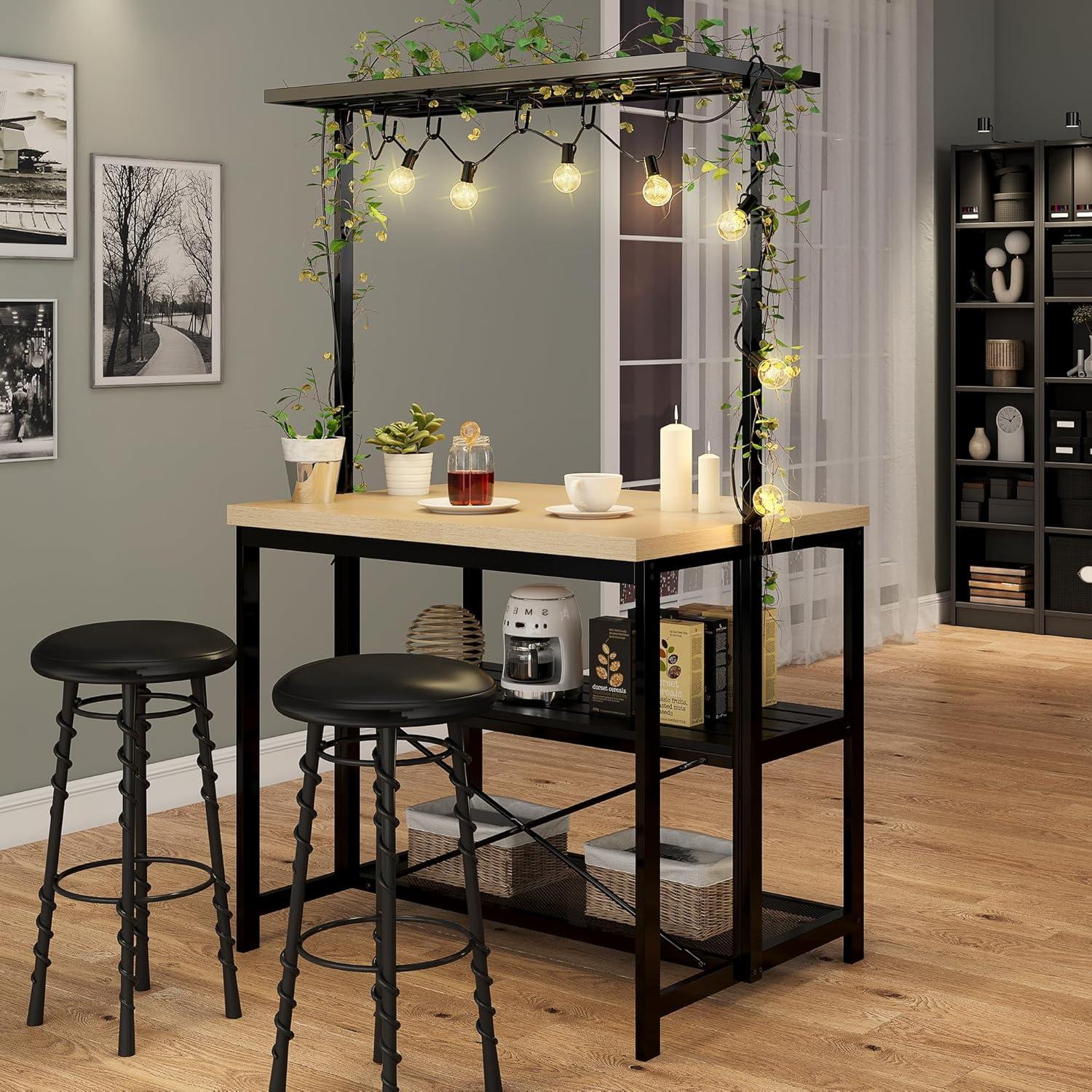 42" Pear Wood and White Metal Kitchen Island with Storage