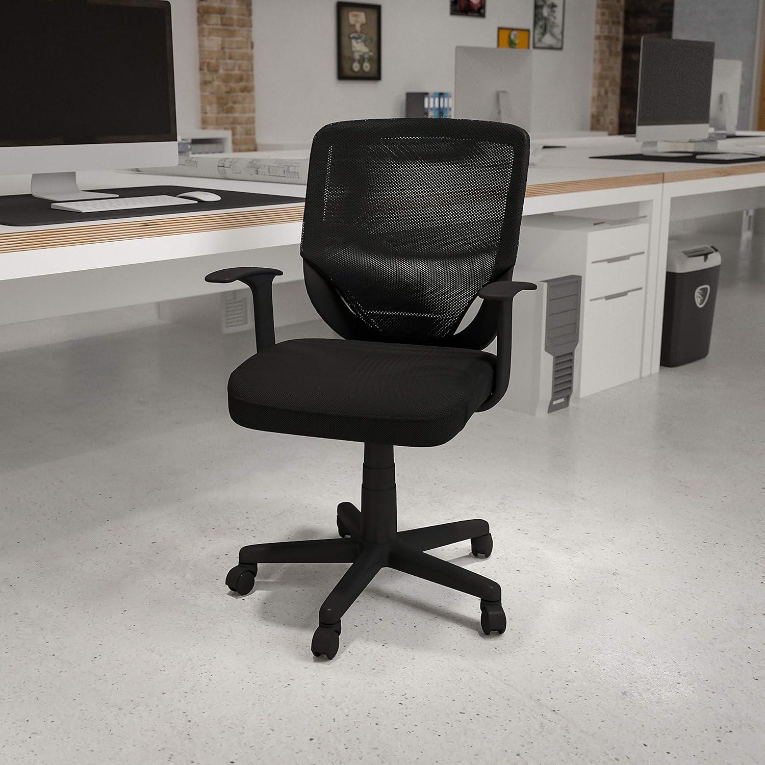 Ergonomic Mesh Mid-Back Swivel Task and Office Chair with T-Arms, Black