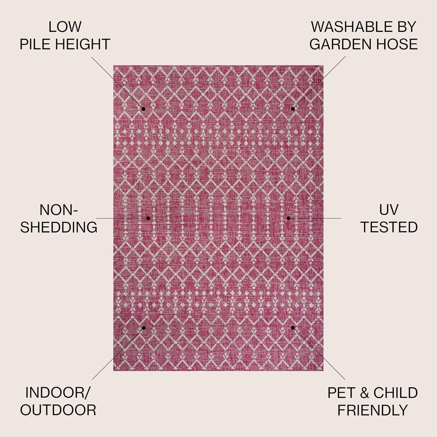 4' x 6' Ourika Moroccan Geometric Textured Weave Indoor/Outdoor Area Rug, Fuchsia/Light Gray - JONATHAN Y