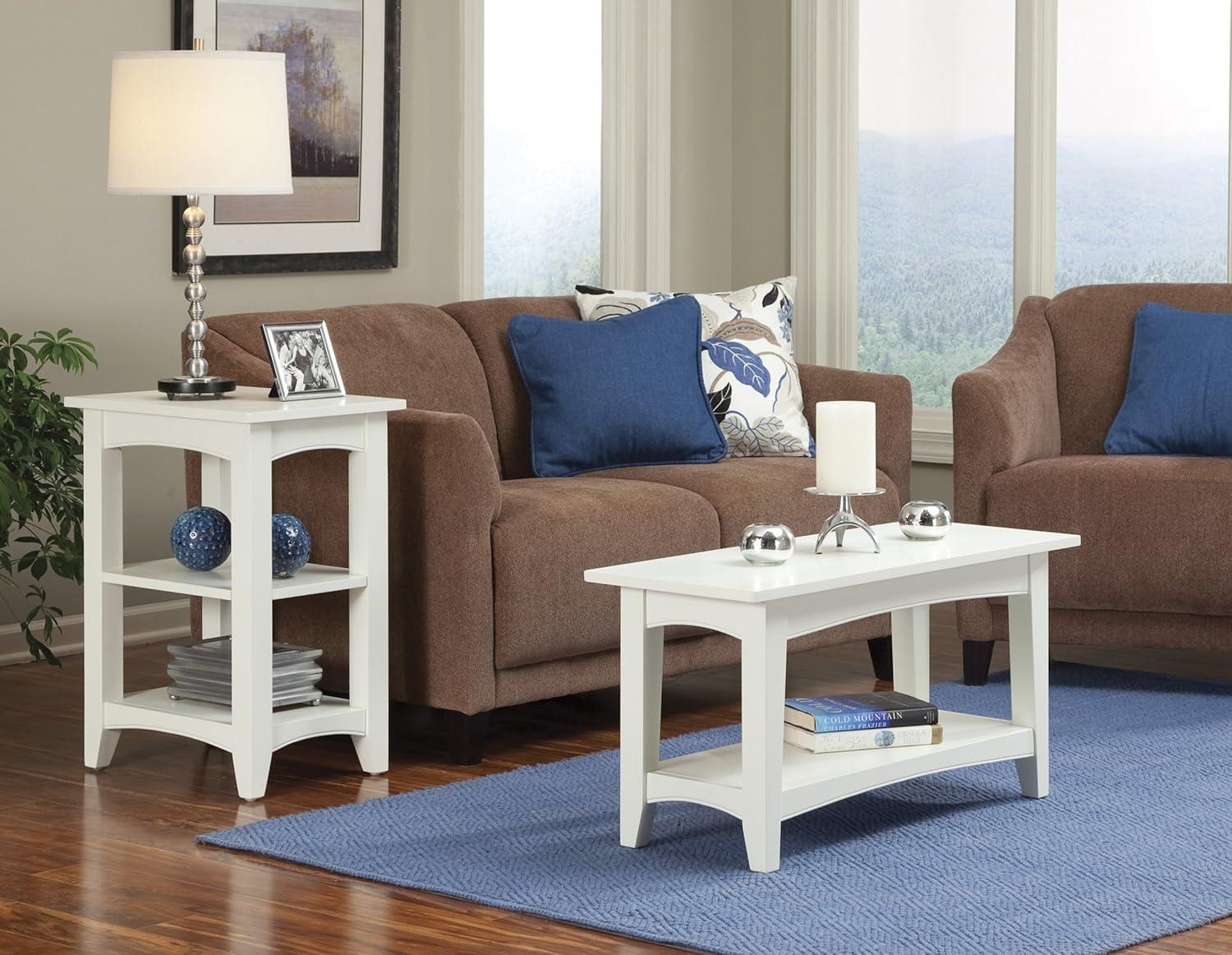 Alaterre Furniture Shaker Cottage Bench with Shelf, Ivory