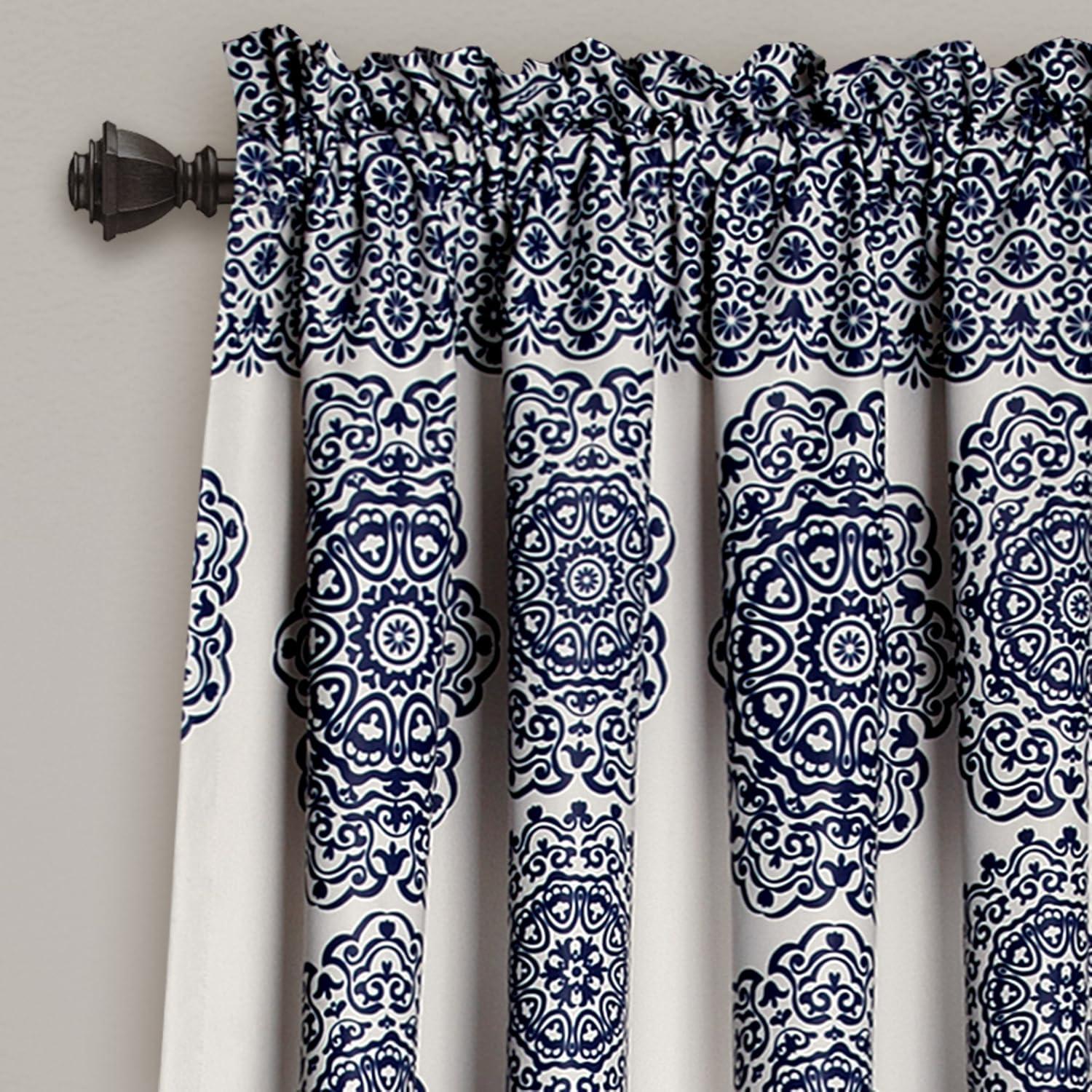Stripe Medallion Polyester Room Darkening Curtain Pair (Set of 2)