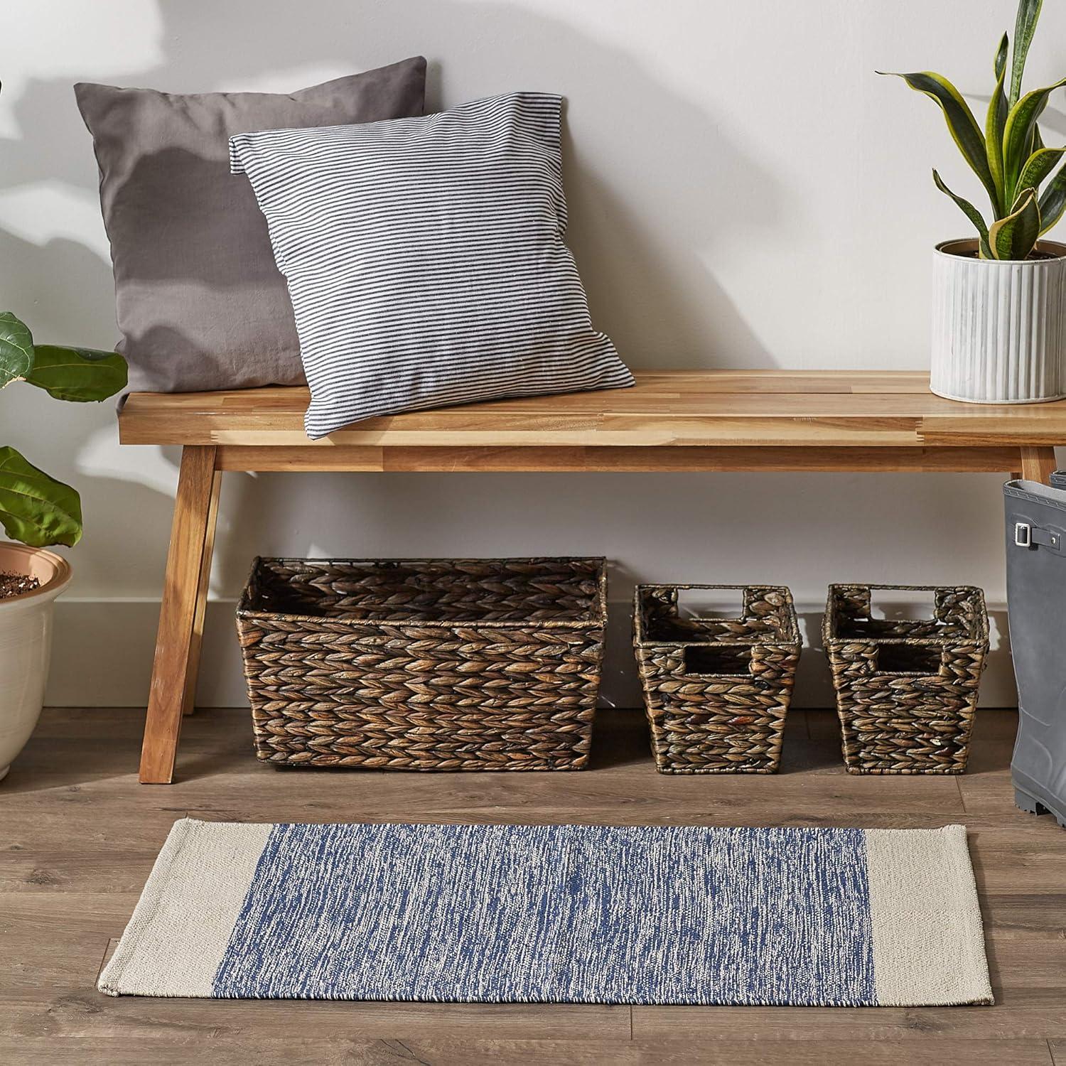 DII French Blue Variegated Border Hand-Loomed Cotton Rug 2x3 Ft