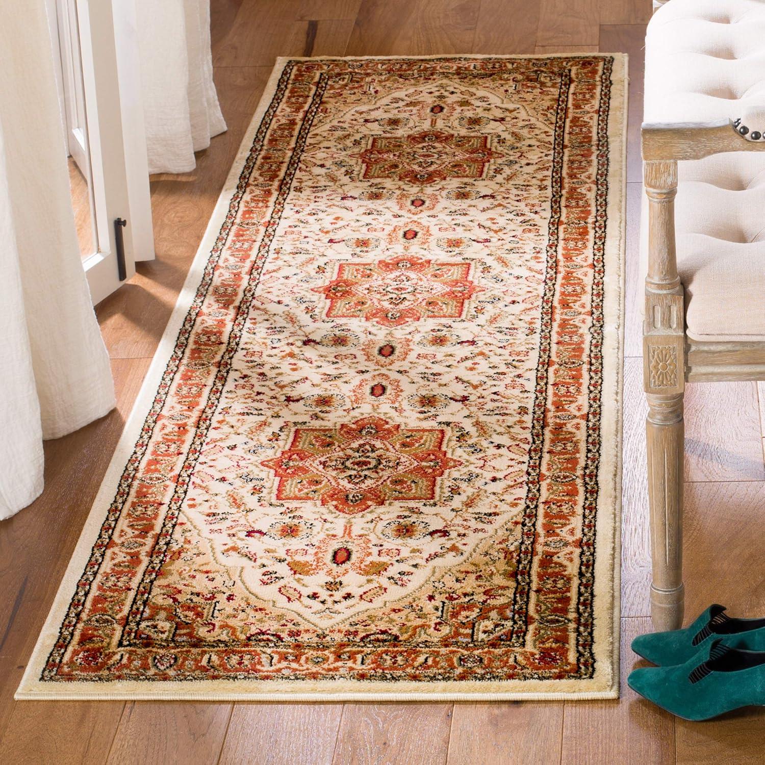 Elegant Ivory and Rust Hand-Knotted Synthetic Runner Rug - 27"x16"