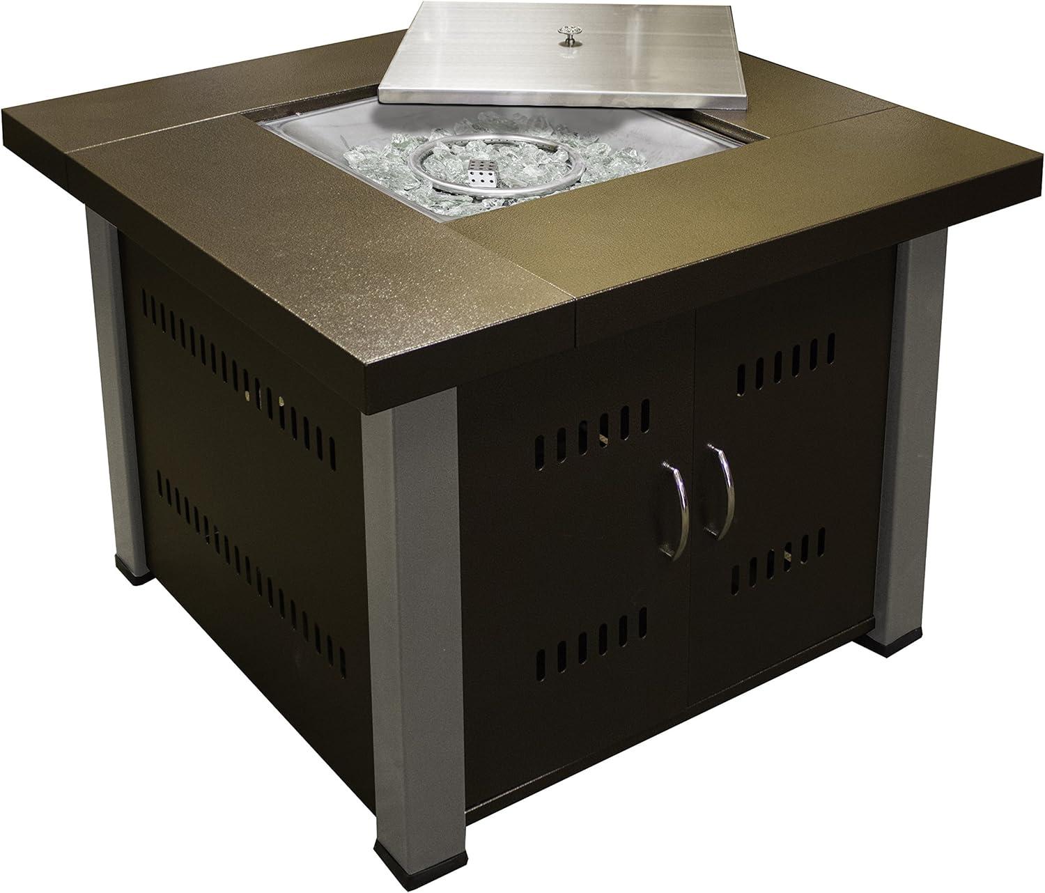 Outdoor Fire Pit in Hammered Bronze & Stainless Steel - AZ Patio Heaters: CSA Approved, 40,000 BTU, Includes Cover