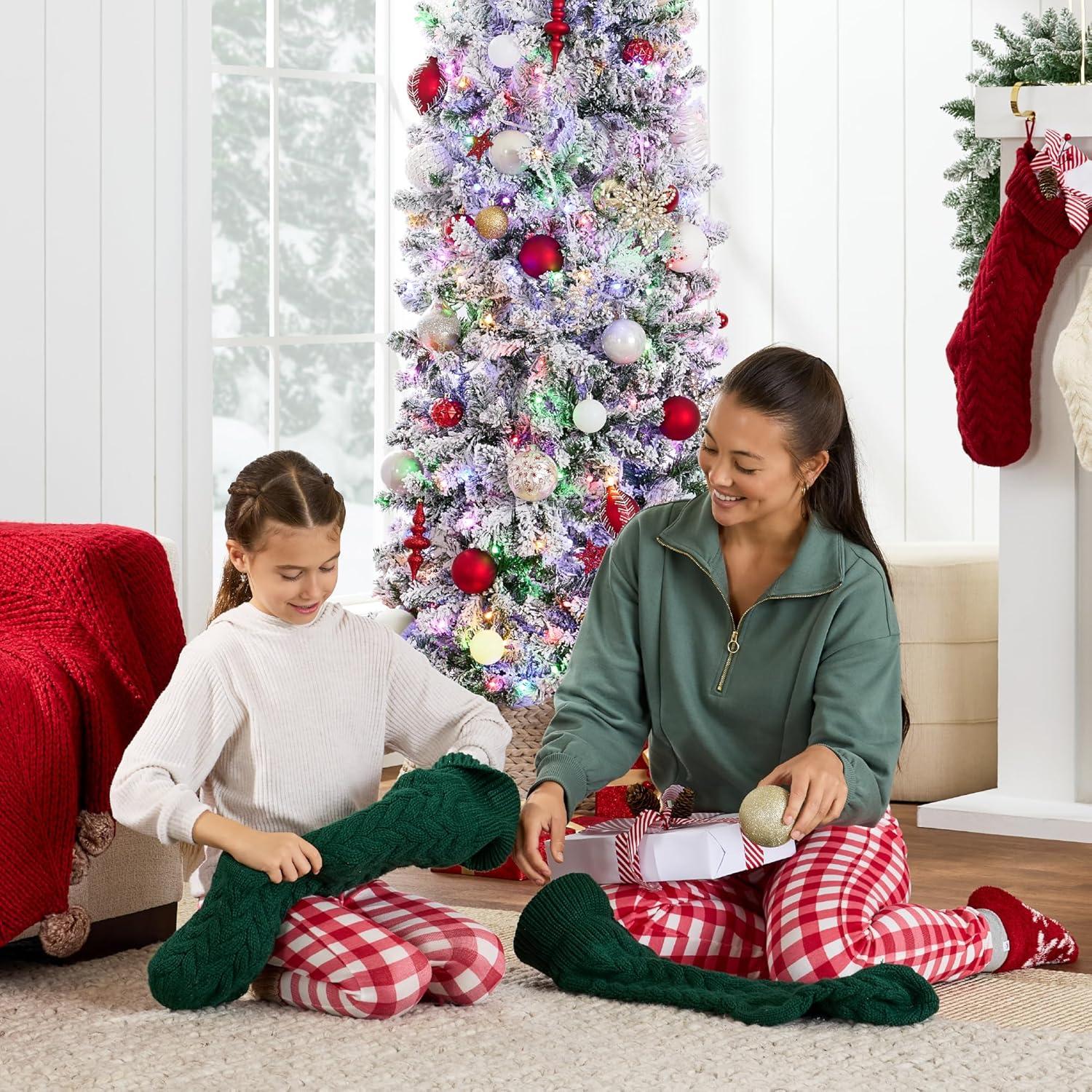 Best Choice Products 4.5ft Prelit Artificial Snow Flocked Pencil Christmas Tree 150 Multicolored/ Warm-White Light Modes
