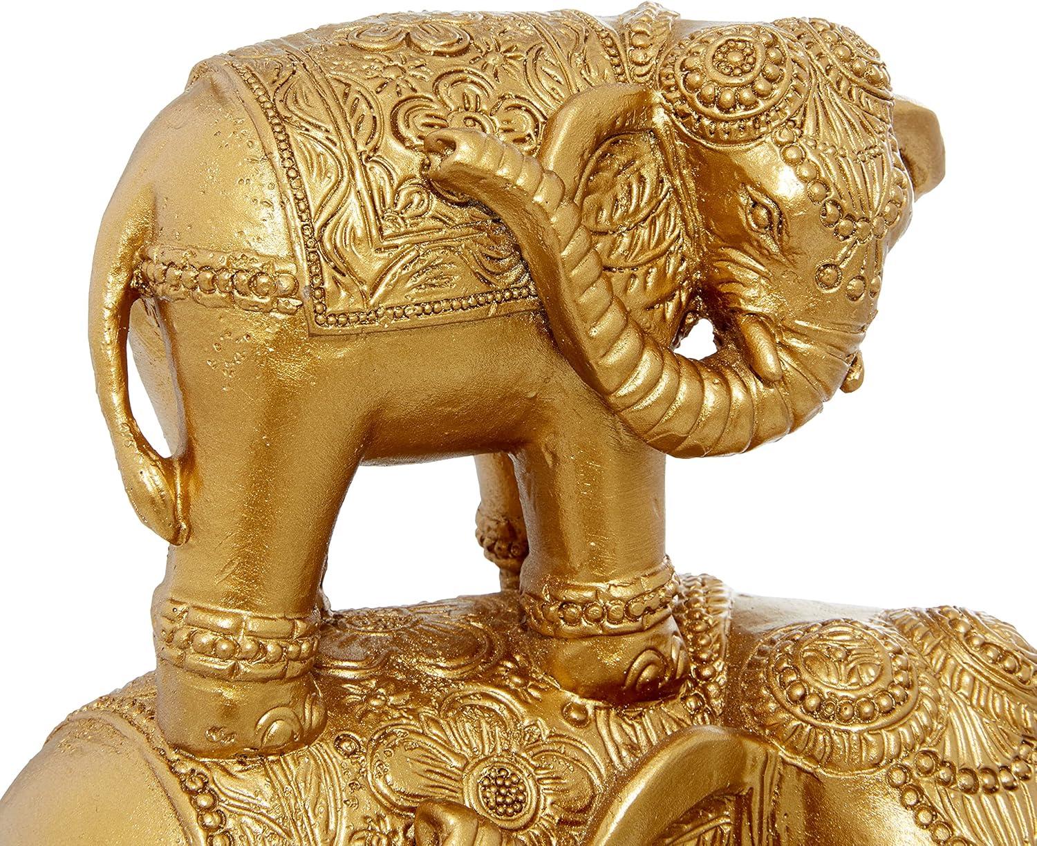 11" x 18" Gold Polystone Stacked Elephant Sculpture, by DecMode