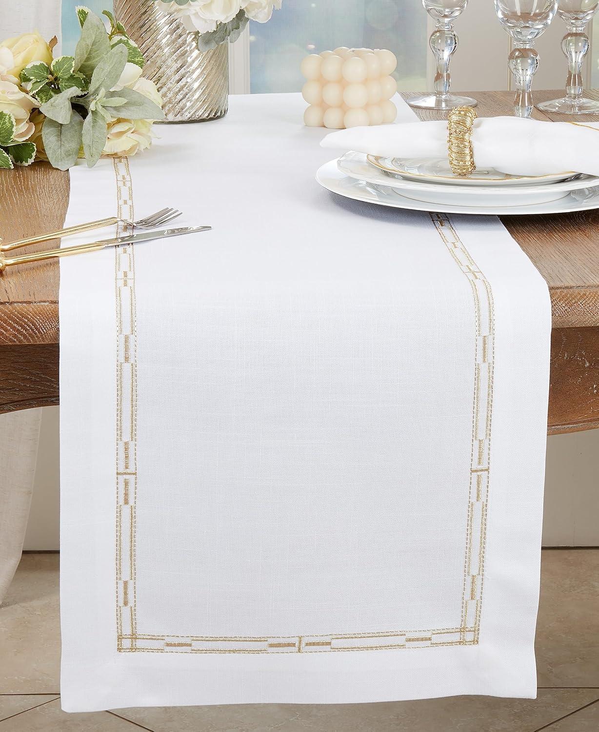 Saro Lifestyle Classic Elegance Embroidered Border Table Runner, 16"x72", Gold