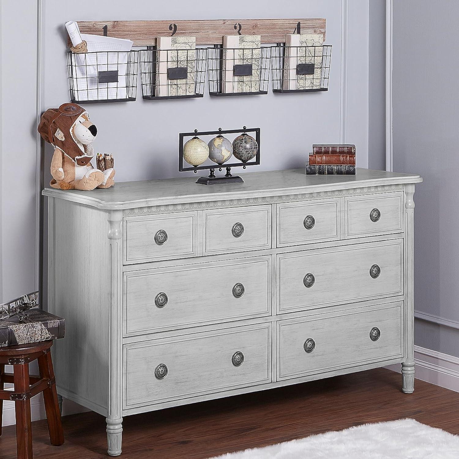 Elegant Antique Grey Mist Double Dresser with Dovetail Drawers