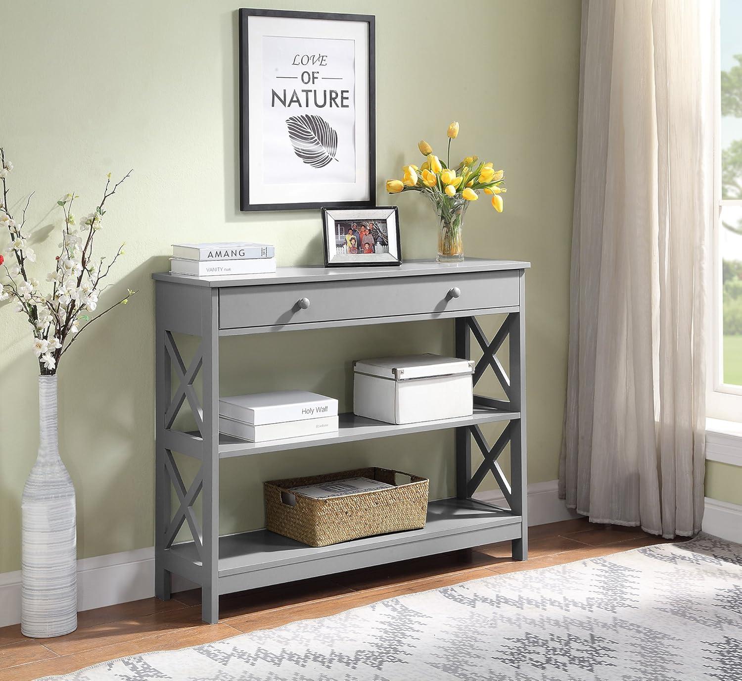 Oxford Gray 40" Wood Console Table with Storage Shelf and Drawer