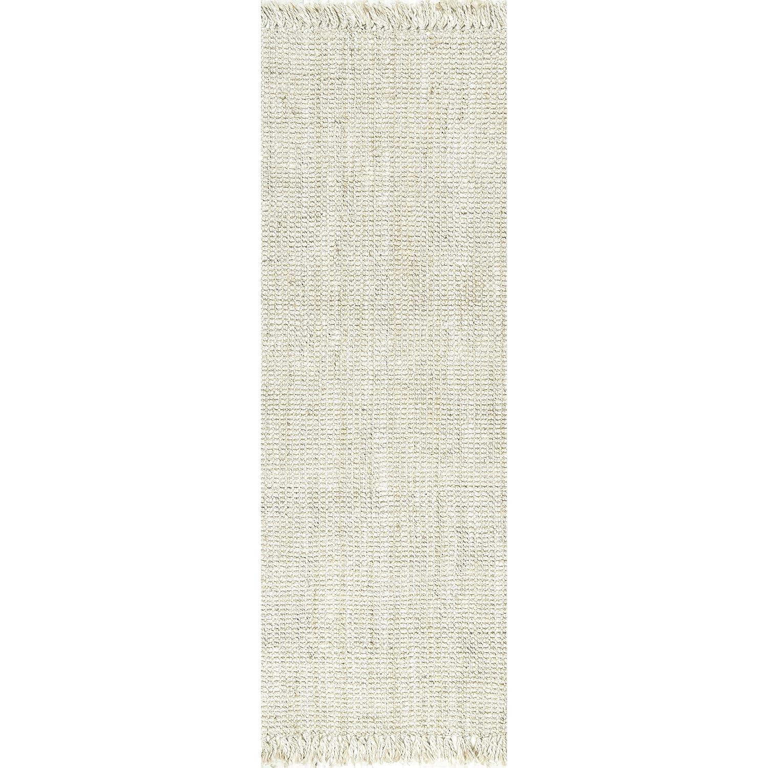 Nuloom 2x6 Daniela Jute Tassel Hand Woven Indoor Area Rug, Off White, Solid Chunky Farmhouse Design, Natural Fiber BedroomLiving Room