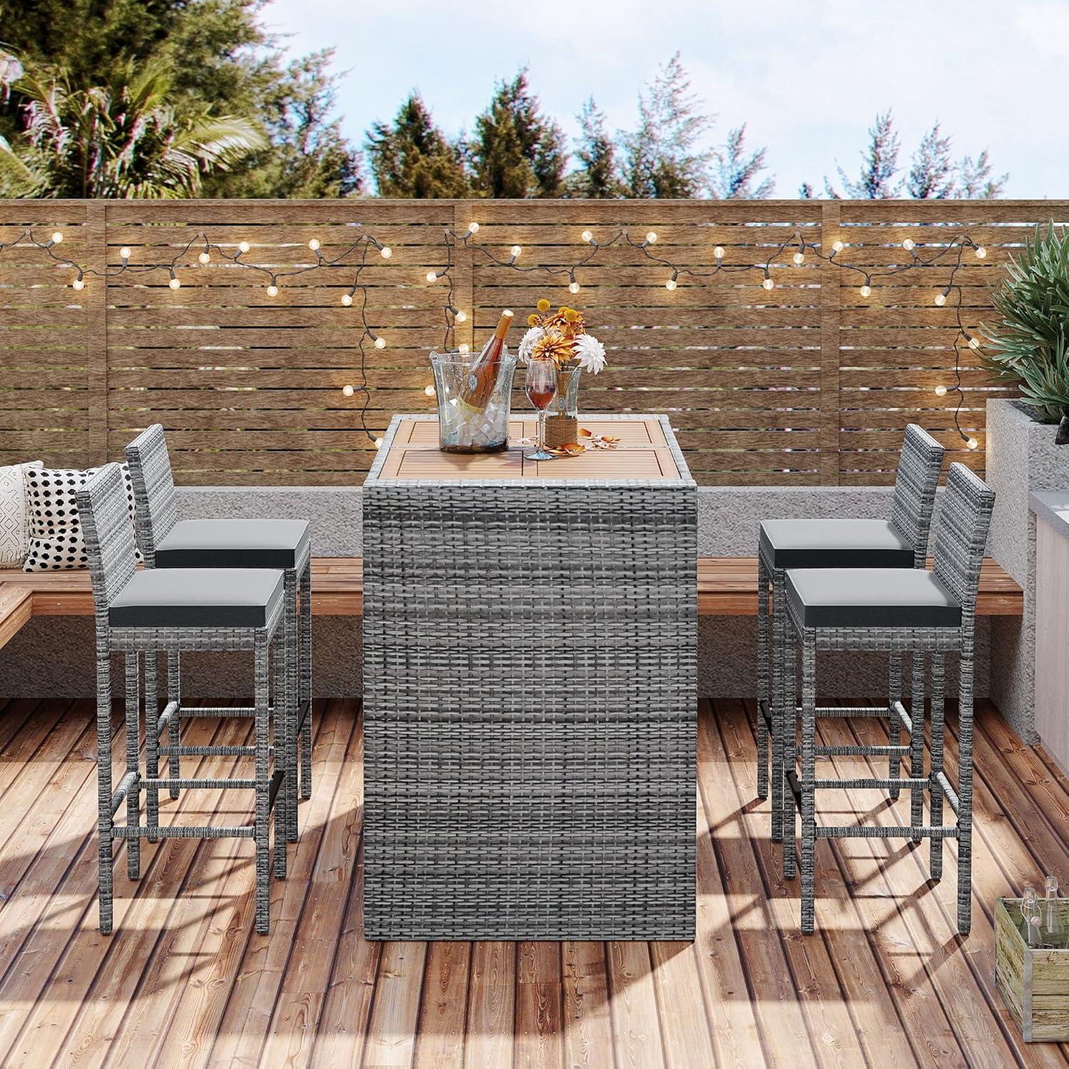 Ceballos Patio Bar Table Set High Top Outdoor Table And Chairs Set Of 5 Bar Table & Stools Set With Tall Adirondack Chairs Set For 4
