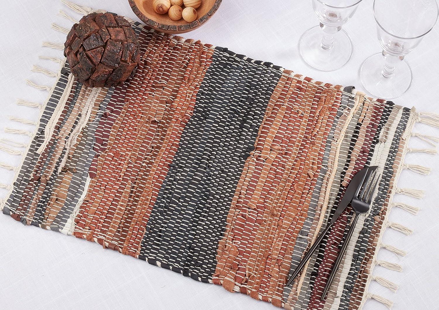 Rustic Multicolor Leather Chindi Placemats Set of 4