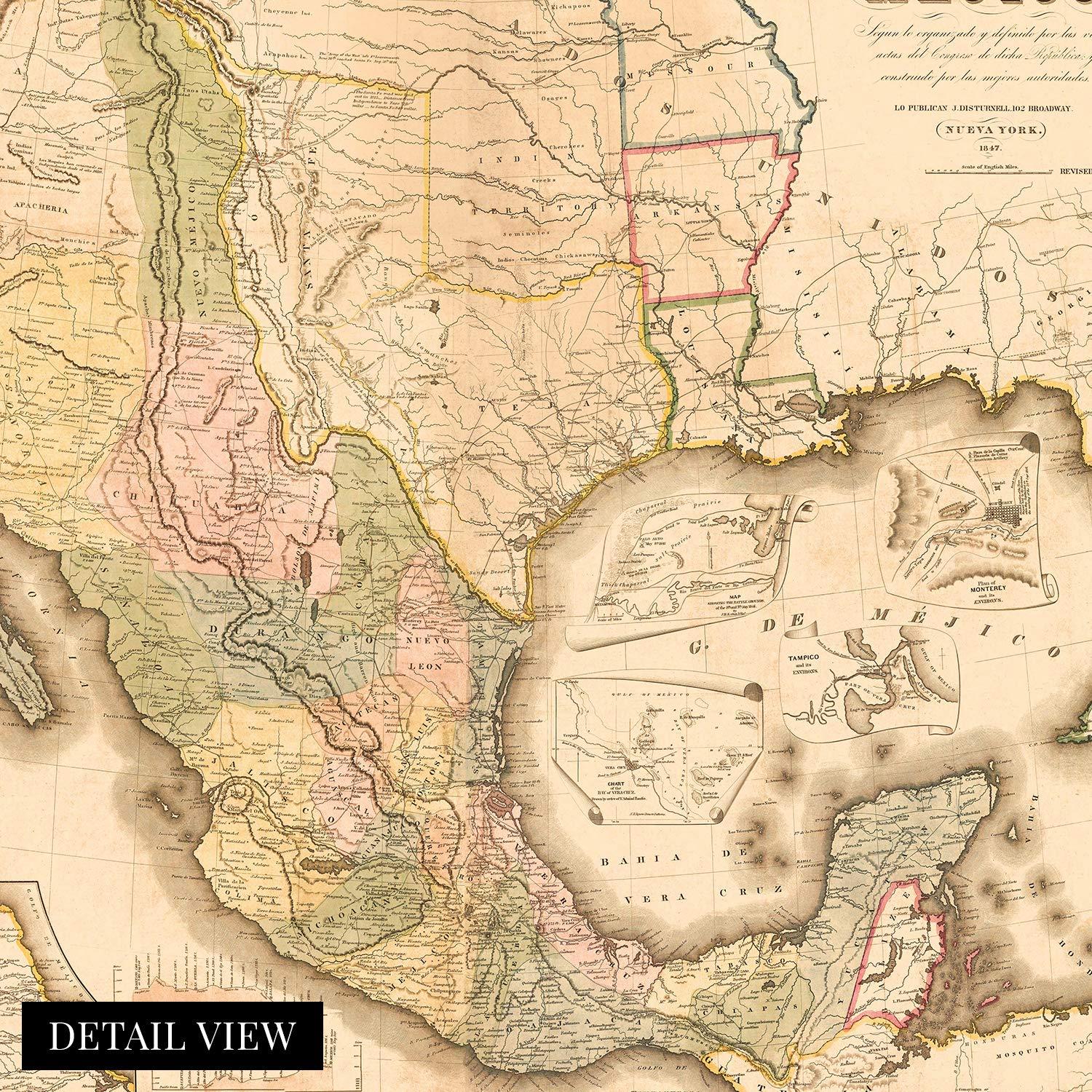 HISTORIC PRINTS " Vintage 1847 Mexico Map Poster "