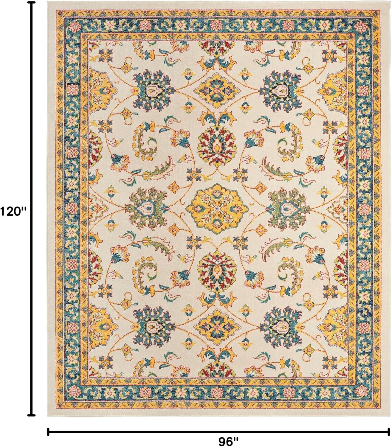 Nourison Essentials Floral Persian Indoor Outdoor Rug Ivory Gold 8' x 10'