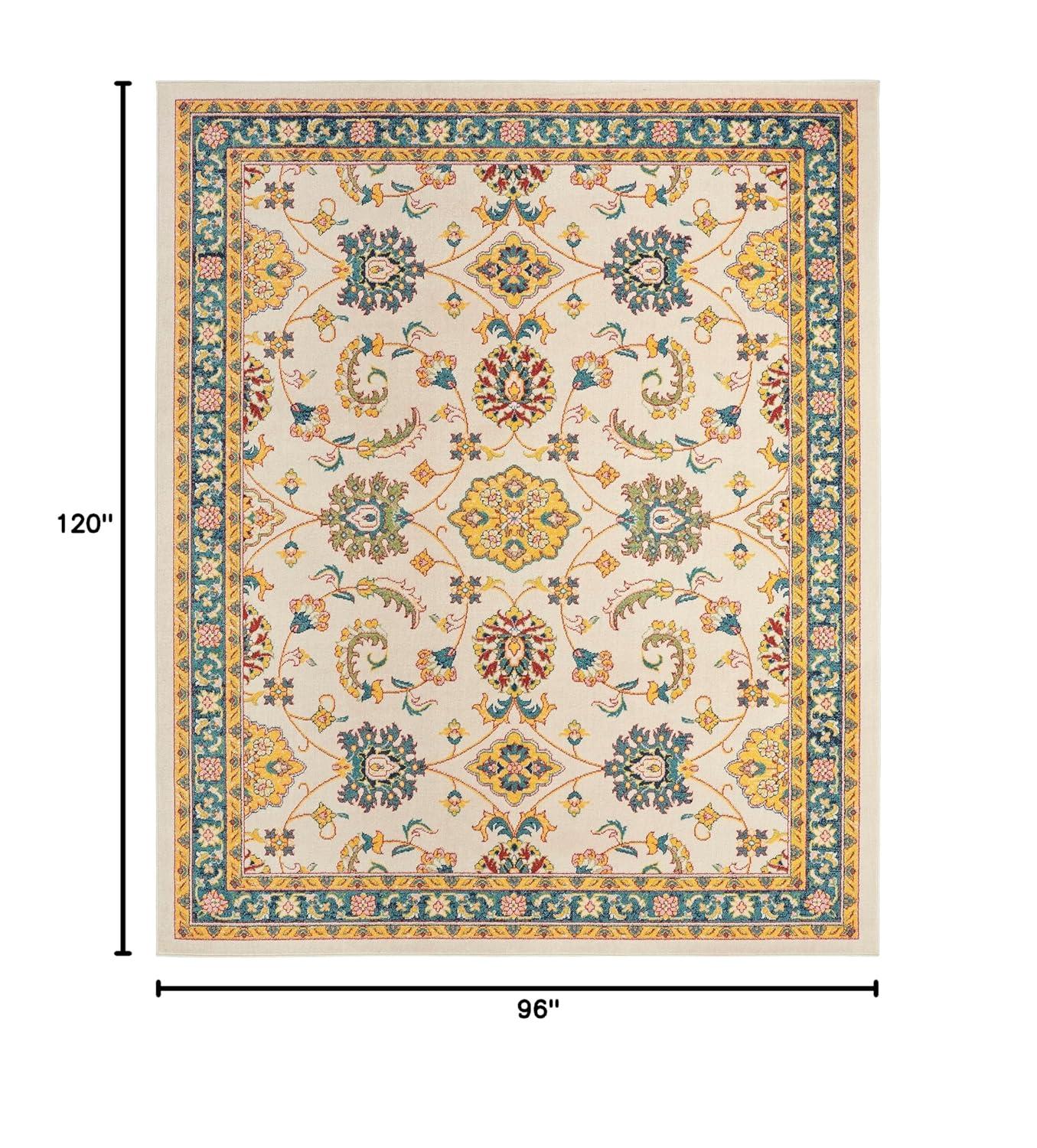 Nourison Essentials Floral Persian Indoor Outdoor Rug Ivory Gold 8' x 10'