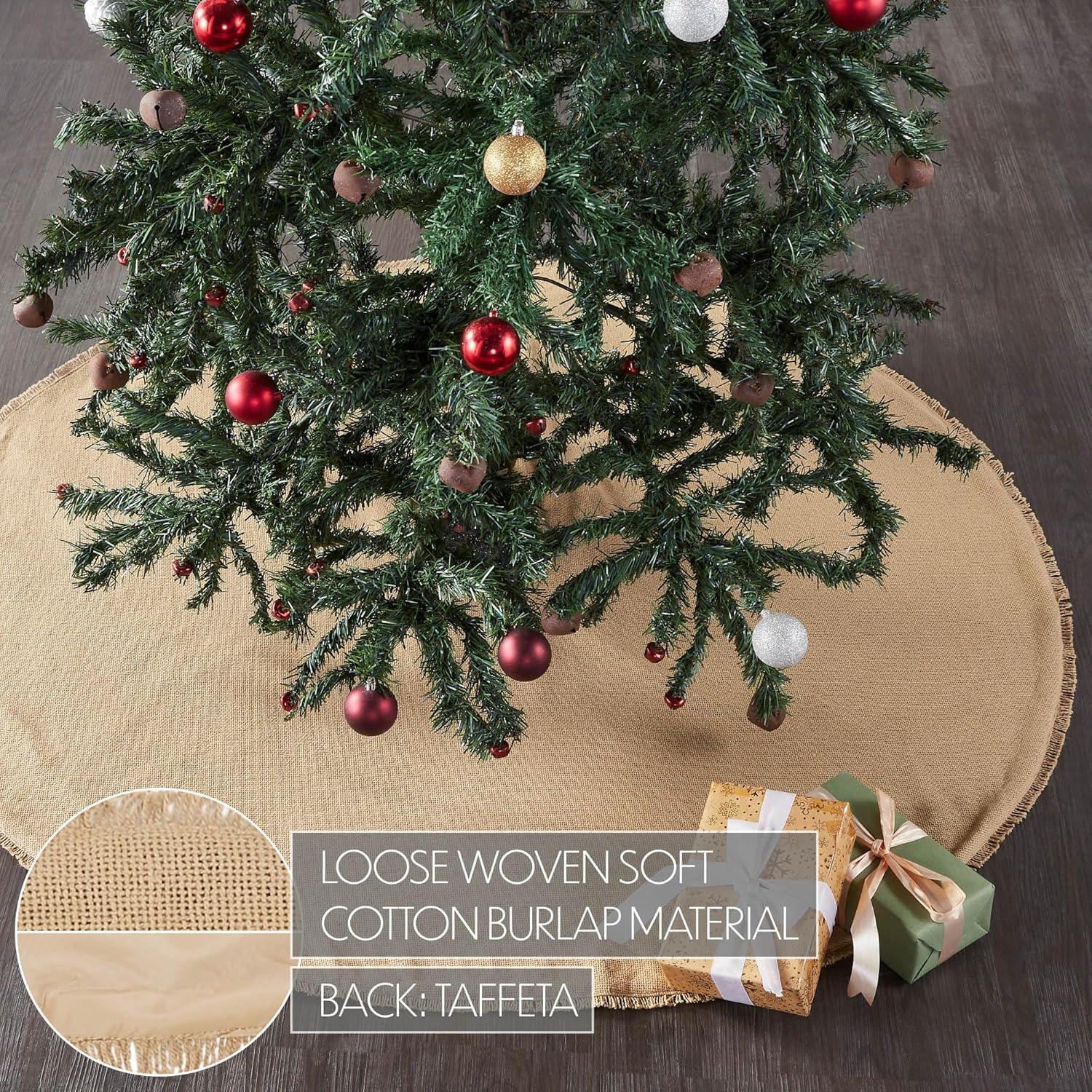 Natural Tan Burlap Cotton Farmhouse Christmas Tree Skirt, 48" Diameter