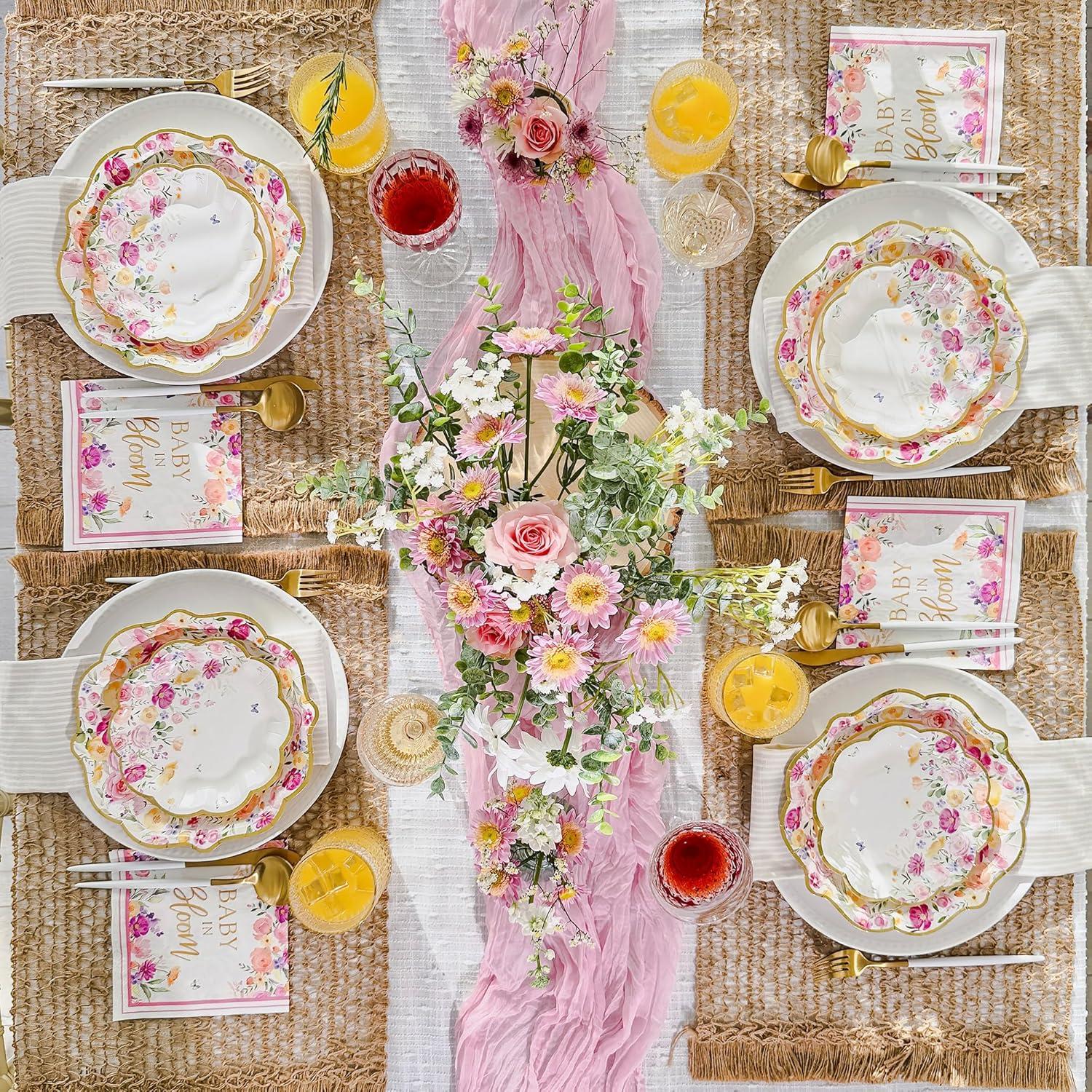 Kate Aspen Kate Aspen Baby in Bloom 62 Piece Party Tableware Set Baby Shower Party Decorations Plates & Napkins, Vibrant Floral Botanical (16 Guests)- Perfect for Greenery Baby Shower (Set of 62)
