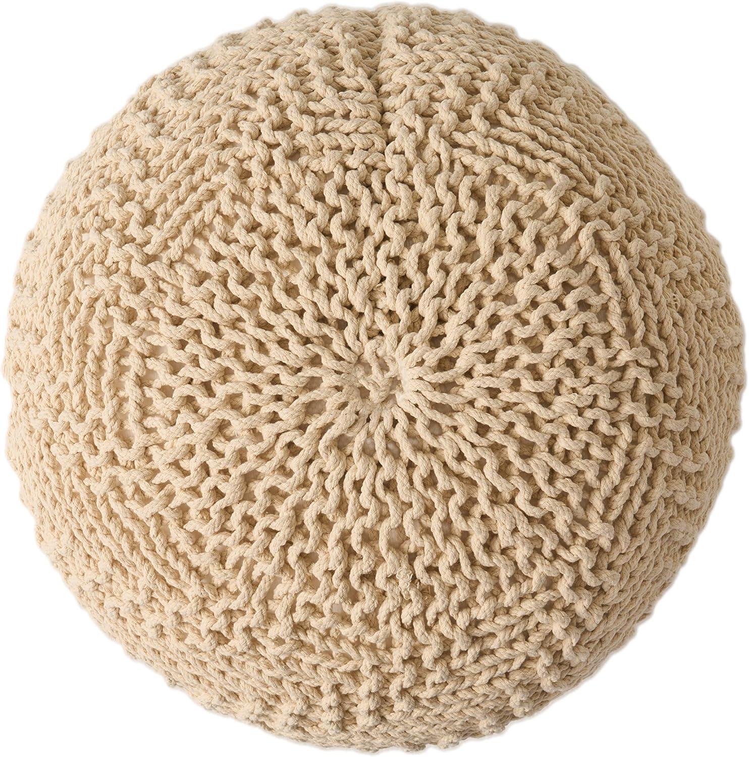 Christopher Knight Home Barwick Modern Knitted Round Pouf Ivory: Upholstered Ottoman, No Assembly Required