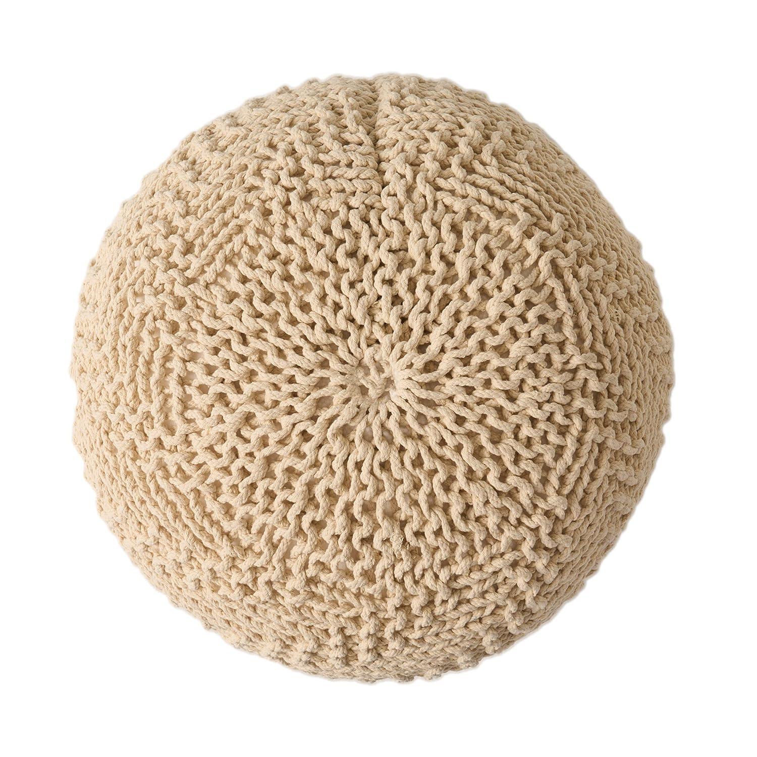 Christopher Knight Home Barwick Modern Knitted Round Pouf Ivory: Upholstered Ottoman, No Assembly Required