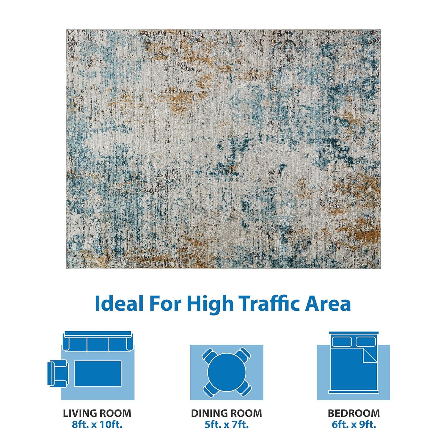 Blue Abstract 5' x 7' Stain-Resistant Synthetic Area Rug