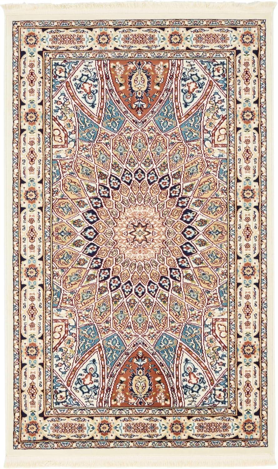 Ivory Elegance 3' x 5' Synthetic Rectangular Rug for Indoor Spaces