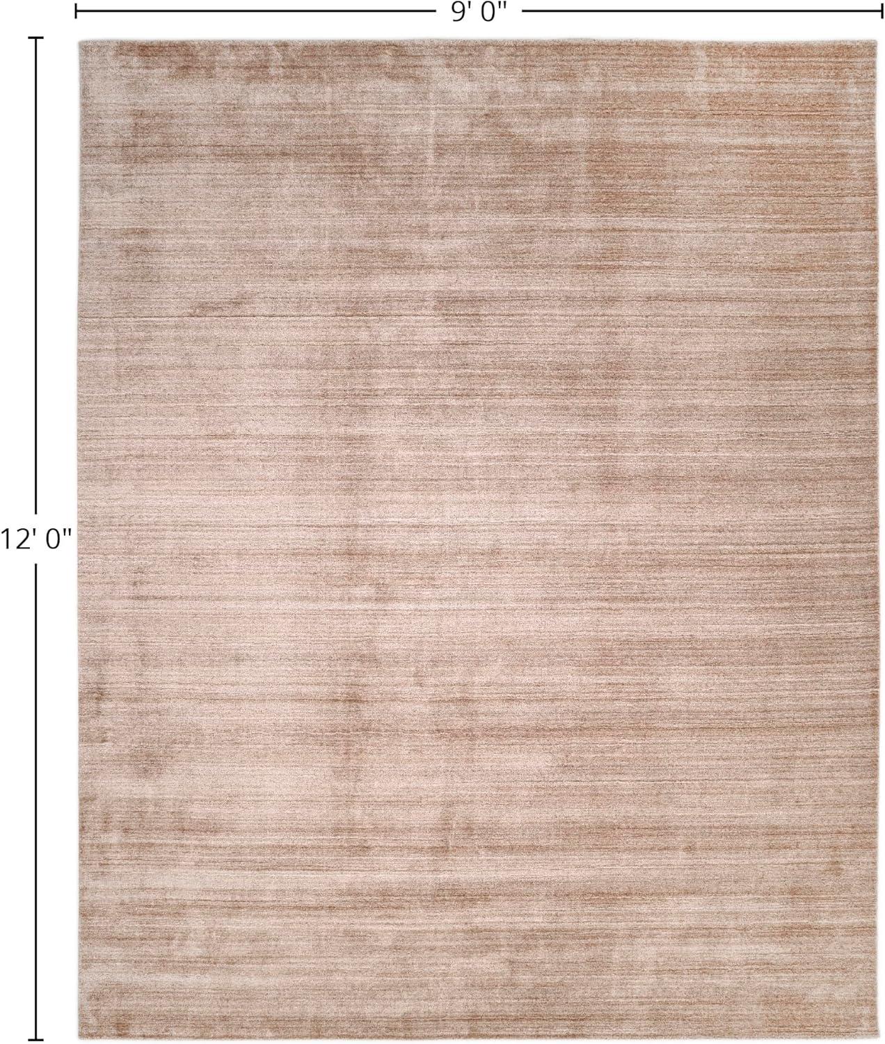 Solo Harbor Hand-Knotted Caramel Stripe Wool-Viscose 9' x 12' Area Rug