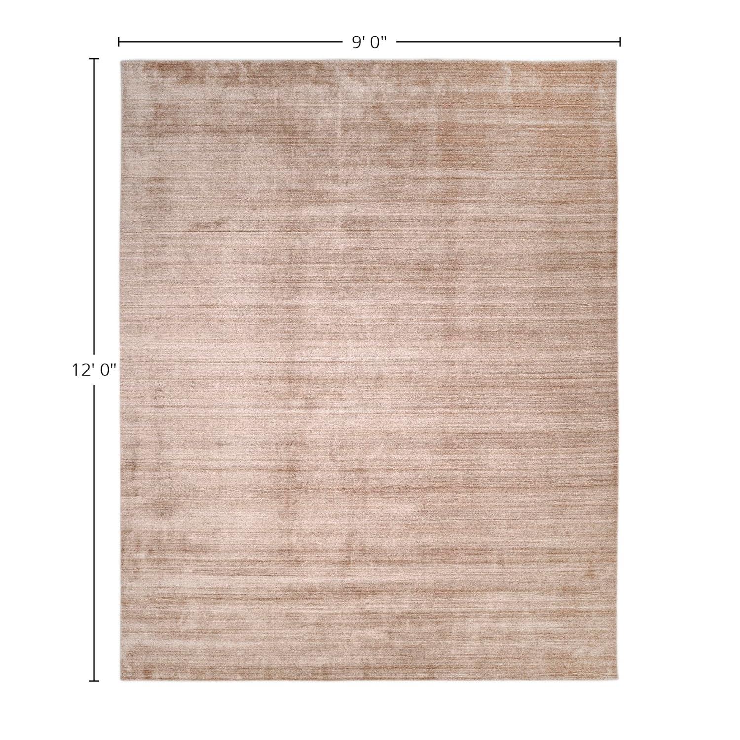 Solo Harbor Hand-Knotted Caramel Stripe Wool-Viscose 9' x 12' Area Rug
