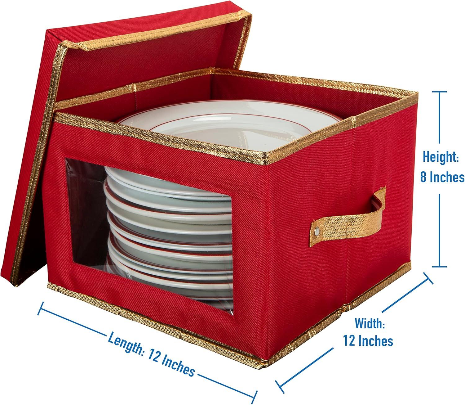 Red Polyester Dinner Plate Storage Box with Felt Dividers