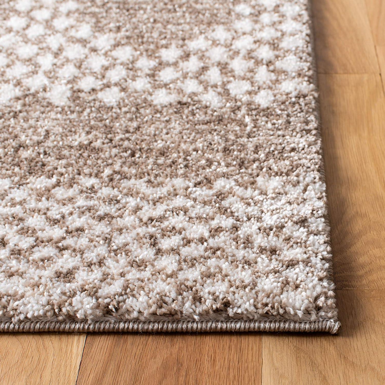 Ivory and Tan Geometric Square Synthetic Area Rug