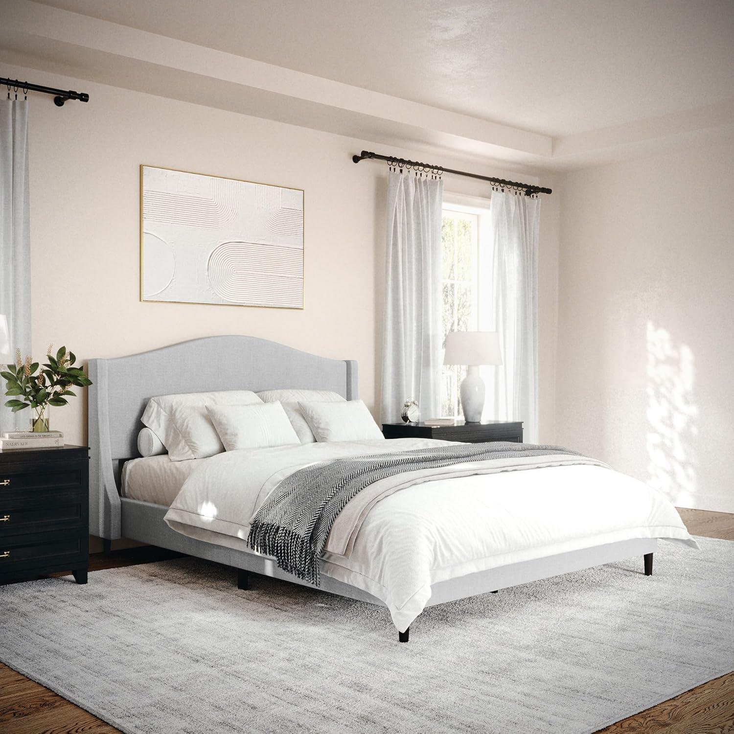 Martha Stewart Amelia Upholstered Platform Bed With Curved Headboard