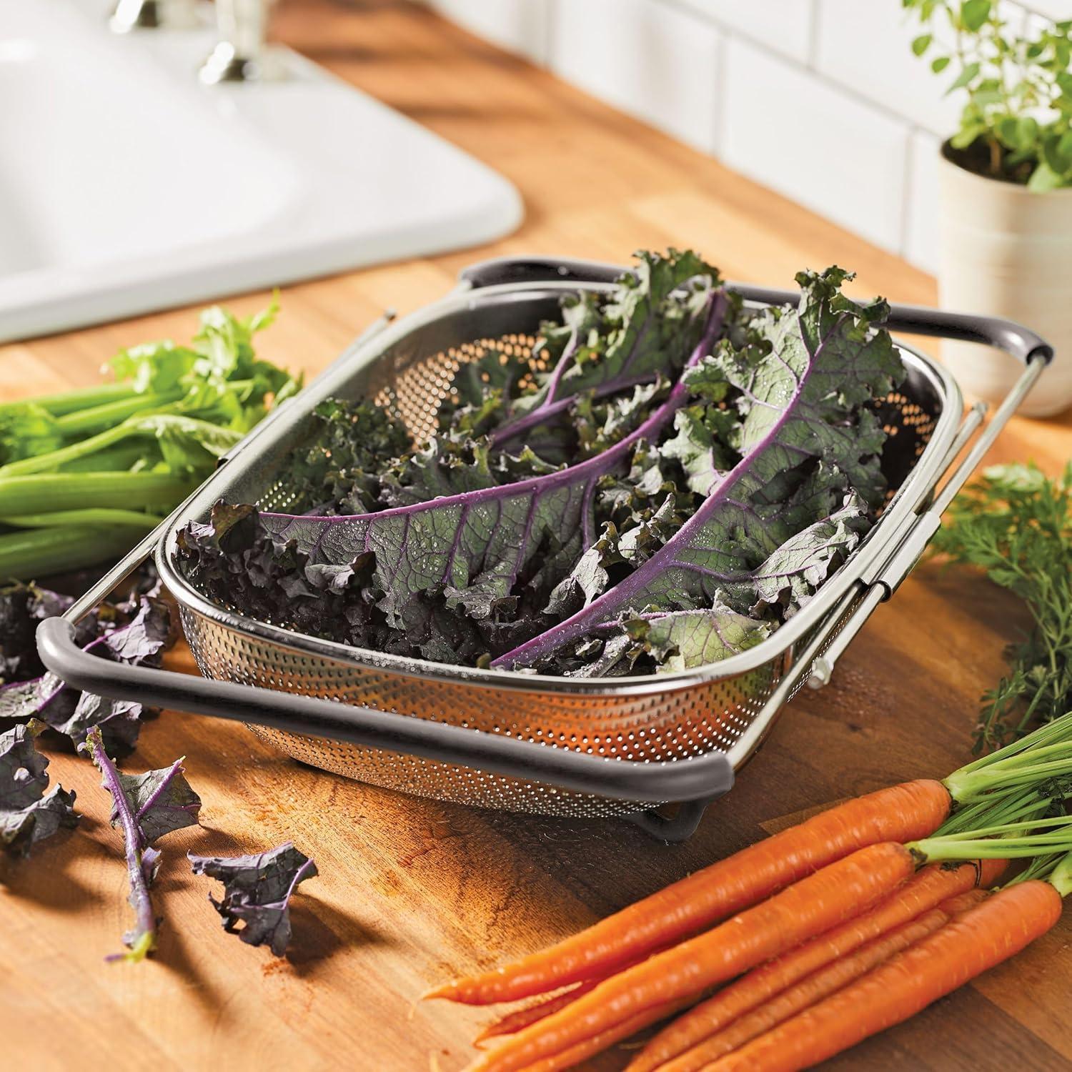 Stainless Steel Over-The-Sink Colander with Gray Handles