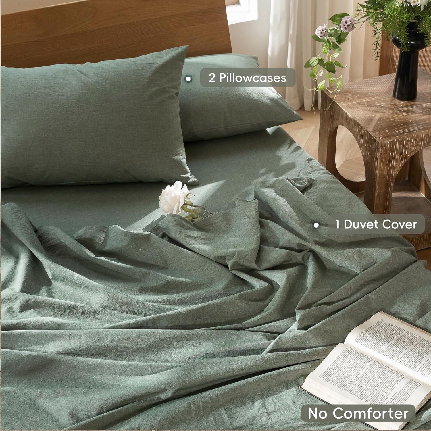 MOOMEE MooMee Duvet Cover Set 100% Washed Cotton Linen Like Textured Lightweight