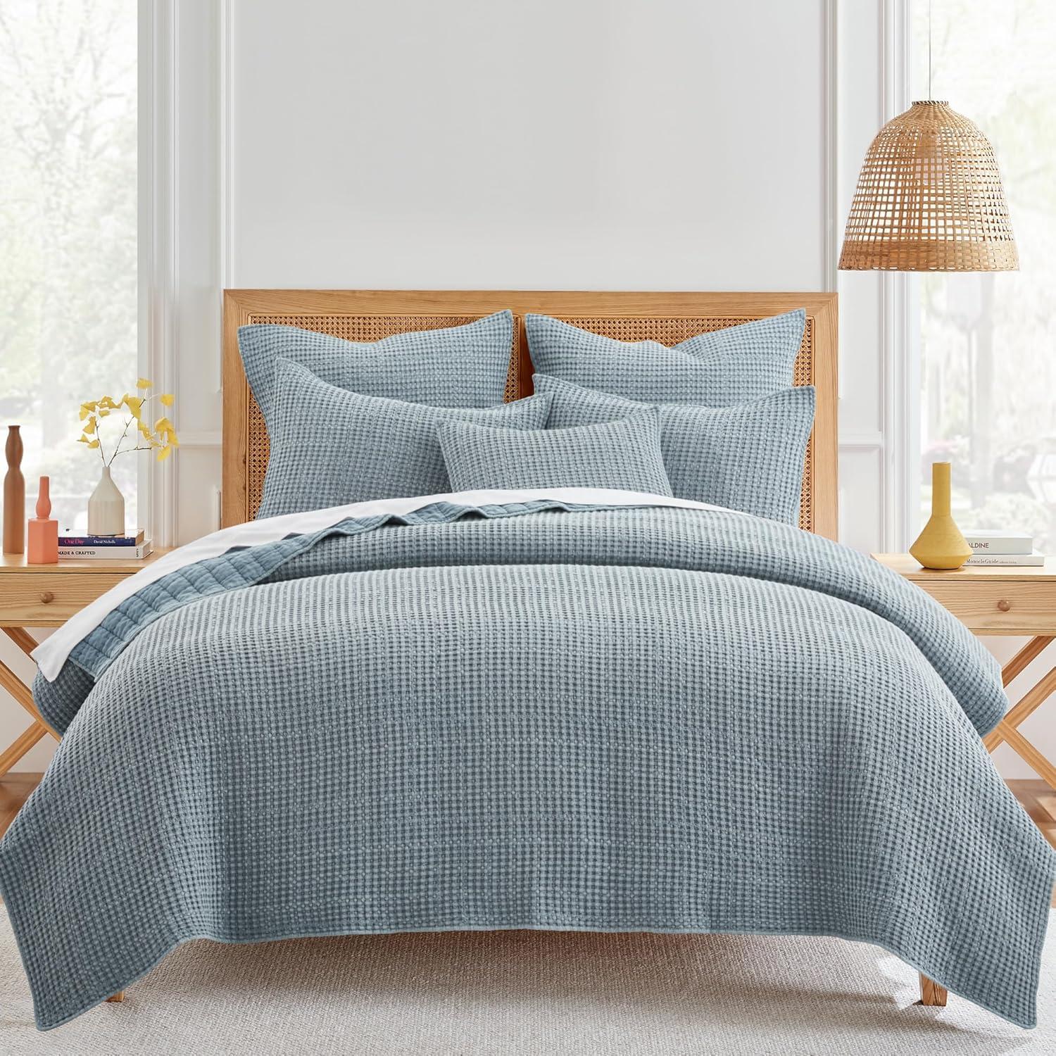 Chambray Blue Organic Microfiber King Quilt Set