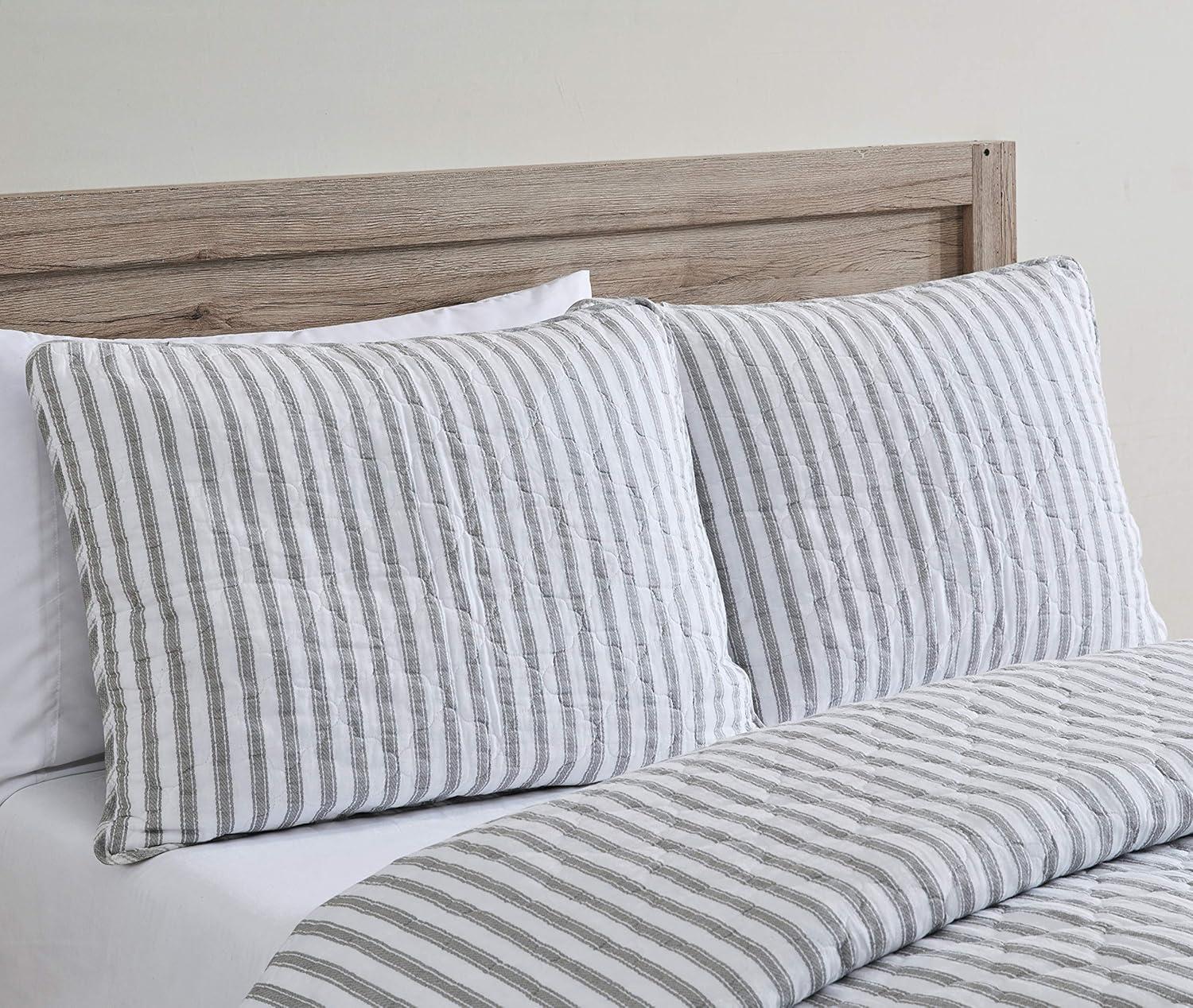 King Willow Way Ticking Stripe Quilt & Sham Set Gray - Stone Cottage