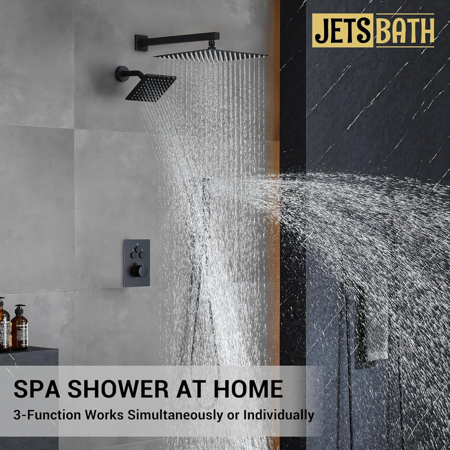 Rainfall Symphony 12inch 3-Function Dual Shower Head Thermostatic Shower System with 3 Sprays Handheld