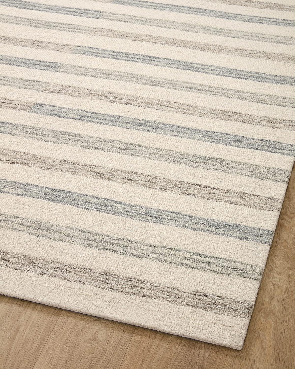 Ivory Stripe High Pile Hand-Tufted Wool Area Rug