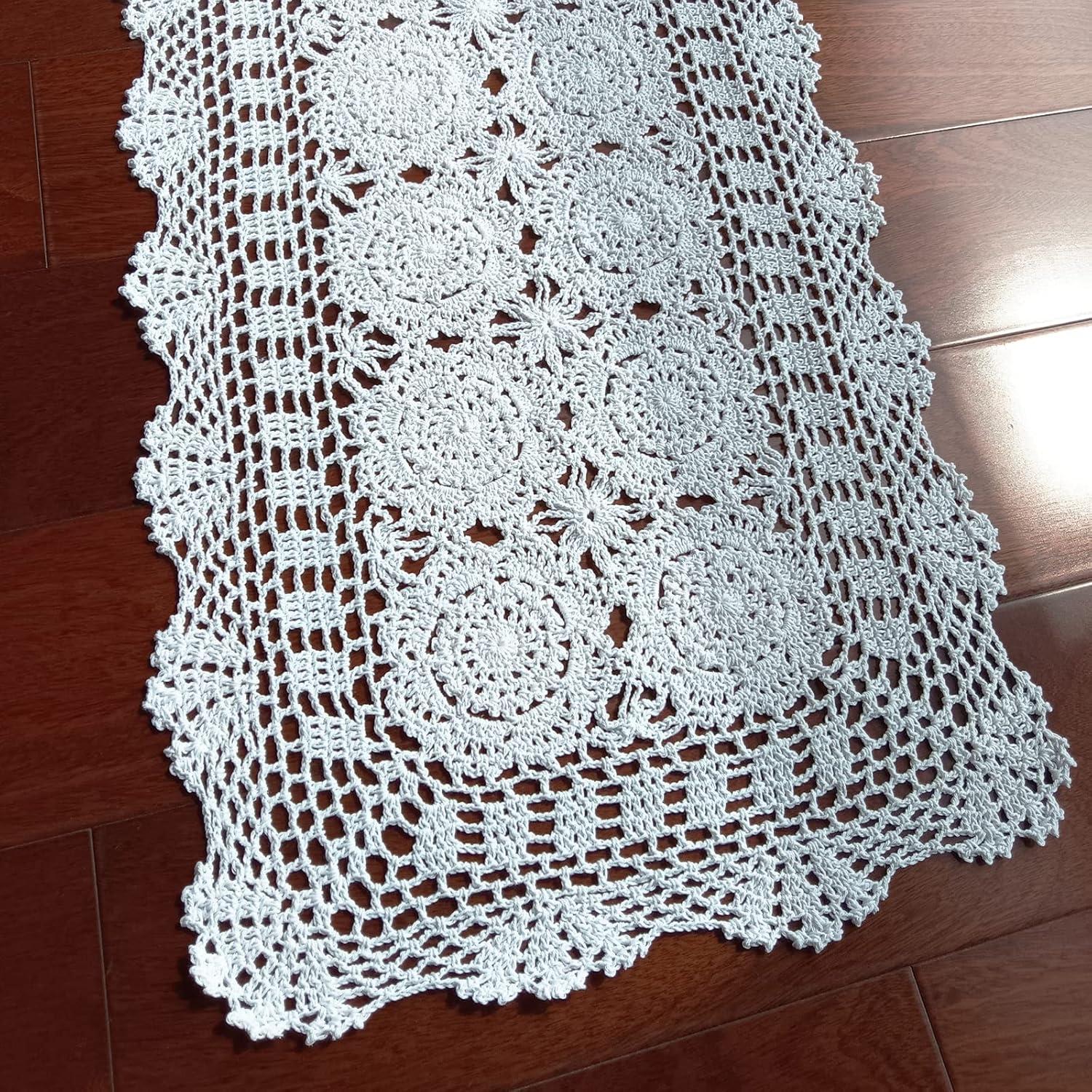 Phantomon Lace Table Runner Rectangular Table Cover Cloth Handmade Crochet Floral Placemats 100% Cotton (Floral Beige, 15x28Inch)
