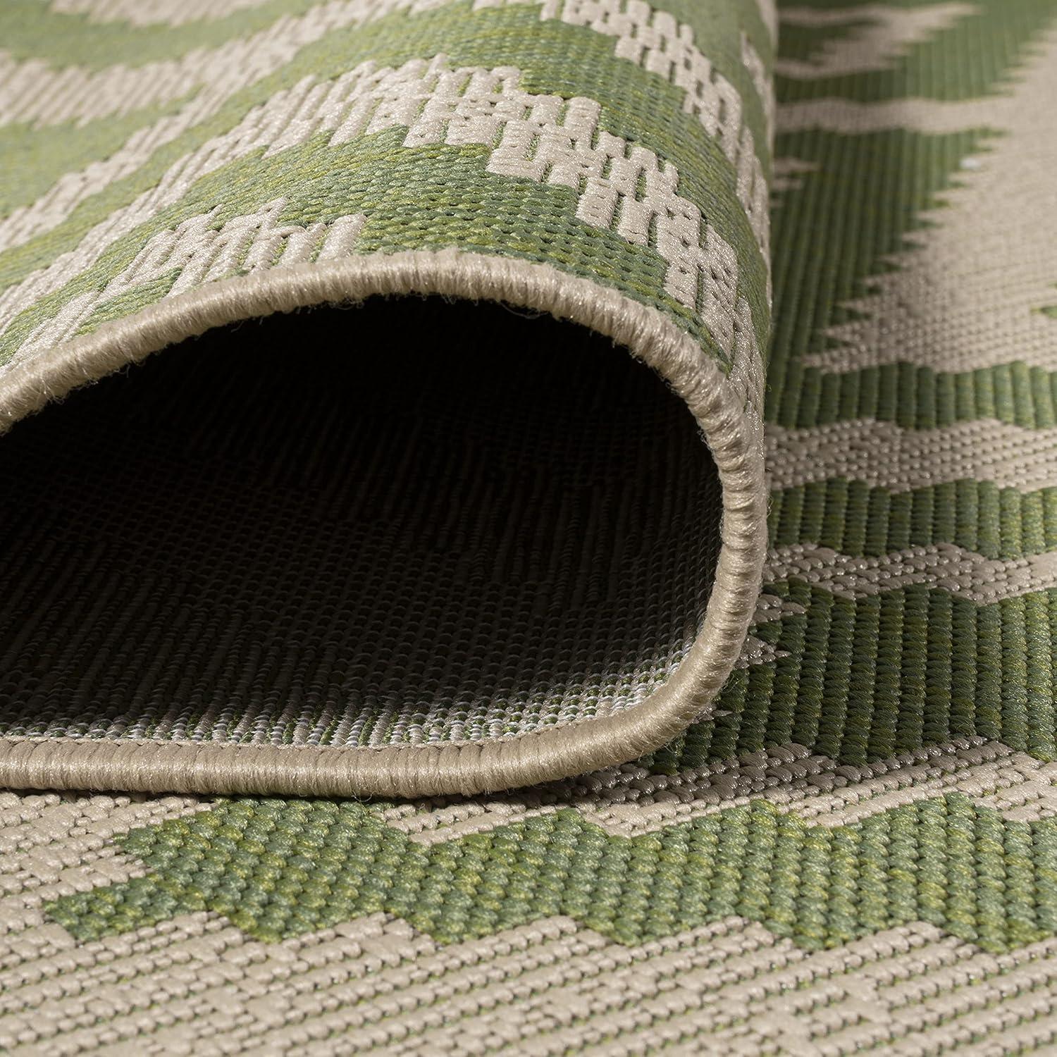 2'x10' Sintra Diamond  Indoor/Outdoor Runner Rug, Green/Cream - JONATHAN Y