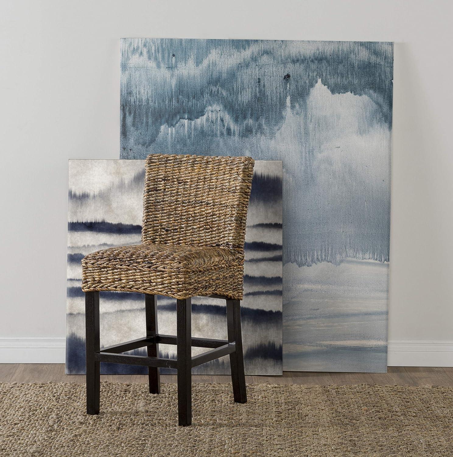 Rustic Rattan Handwoven Counter Stool with Mahogany Legs