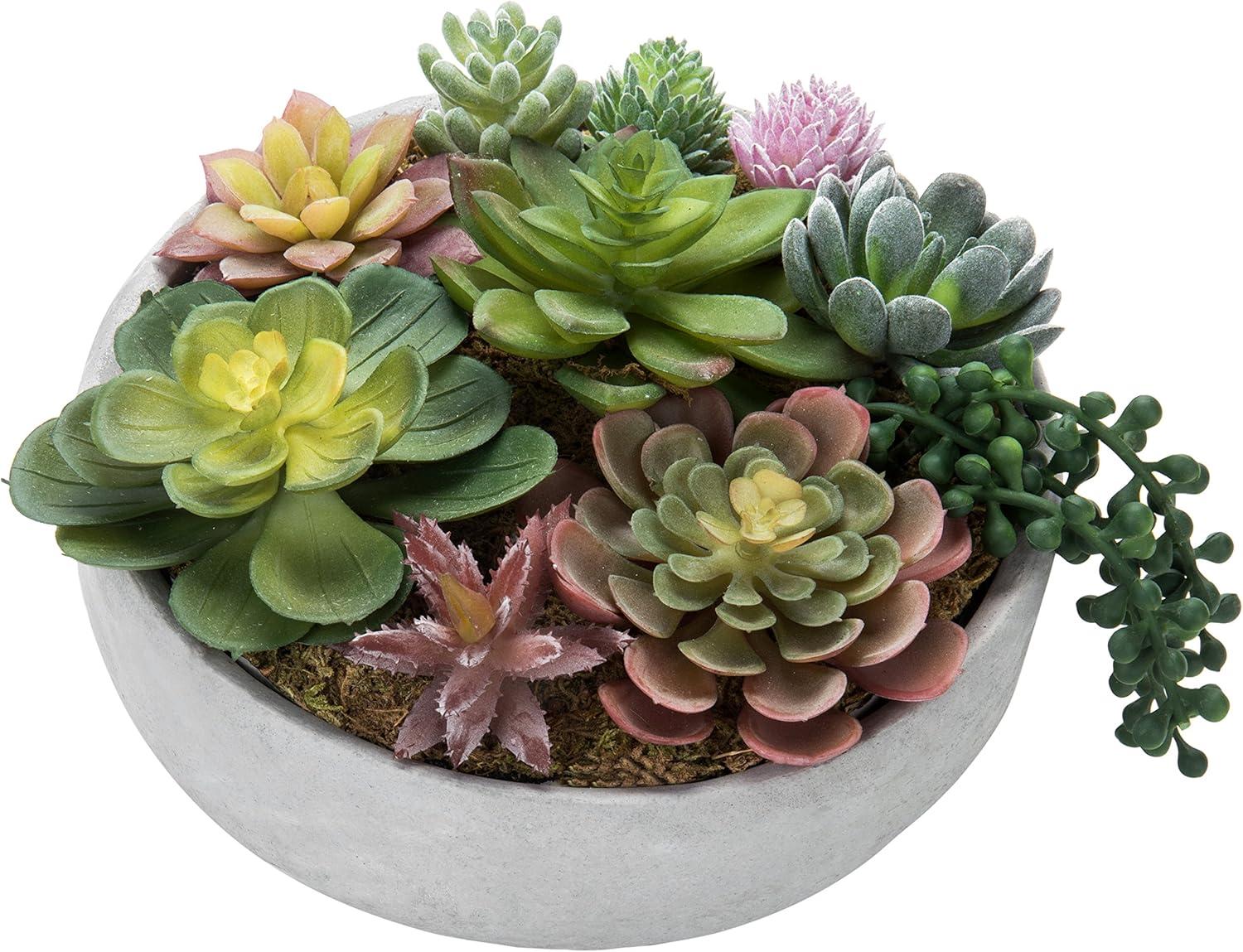 MyGift 8 inch Artificial Succulent Arrangement in Round Modern Concrete Pot, Gray