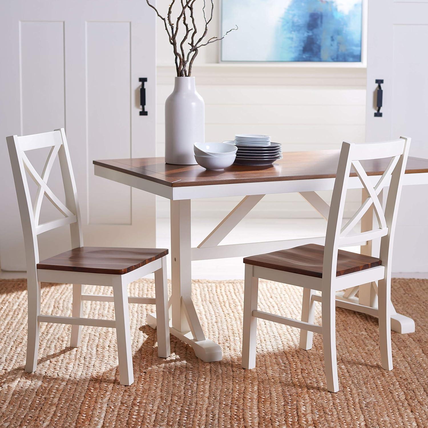 Akash Rectangle Dining Table - White/Natural - Safavieh